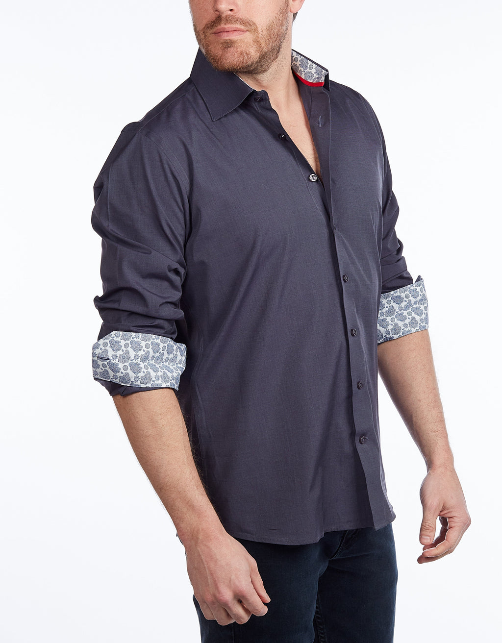 Contrast Collar Button-Up Shirt // Contemporary Fit - contrast  trimming - final sale LEVINAS® Official
