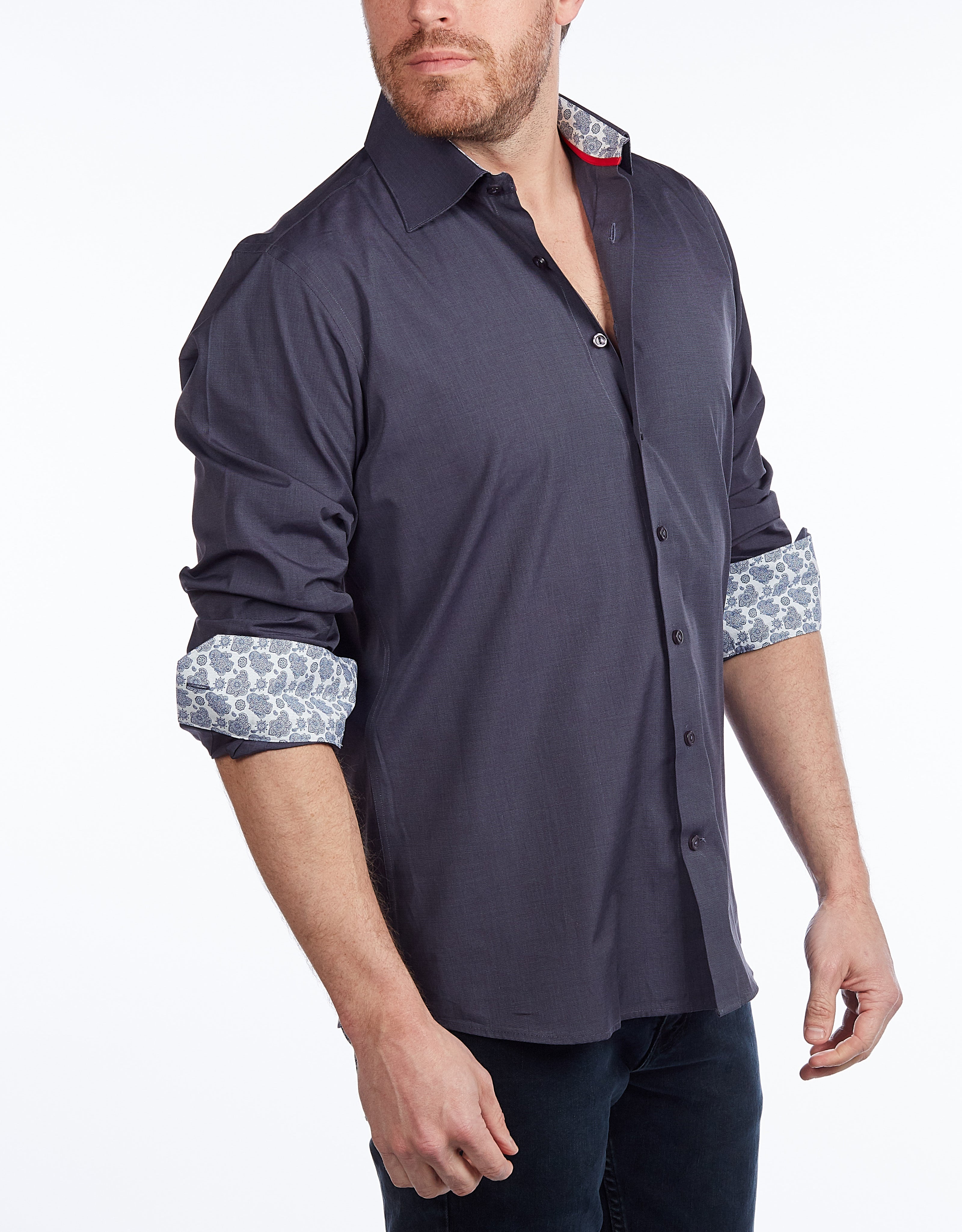 Contrast Collar Button-Up Shirt // Contemporary Fit - contrast  trimming - final sale LEVINAS® Official