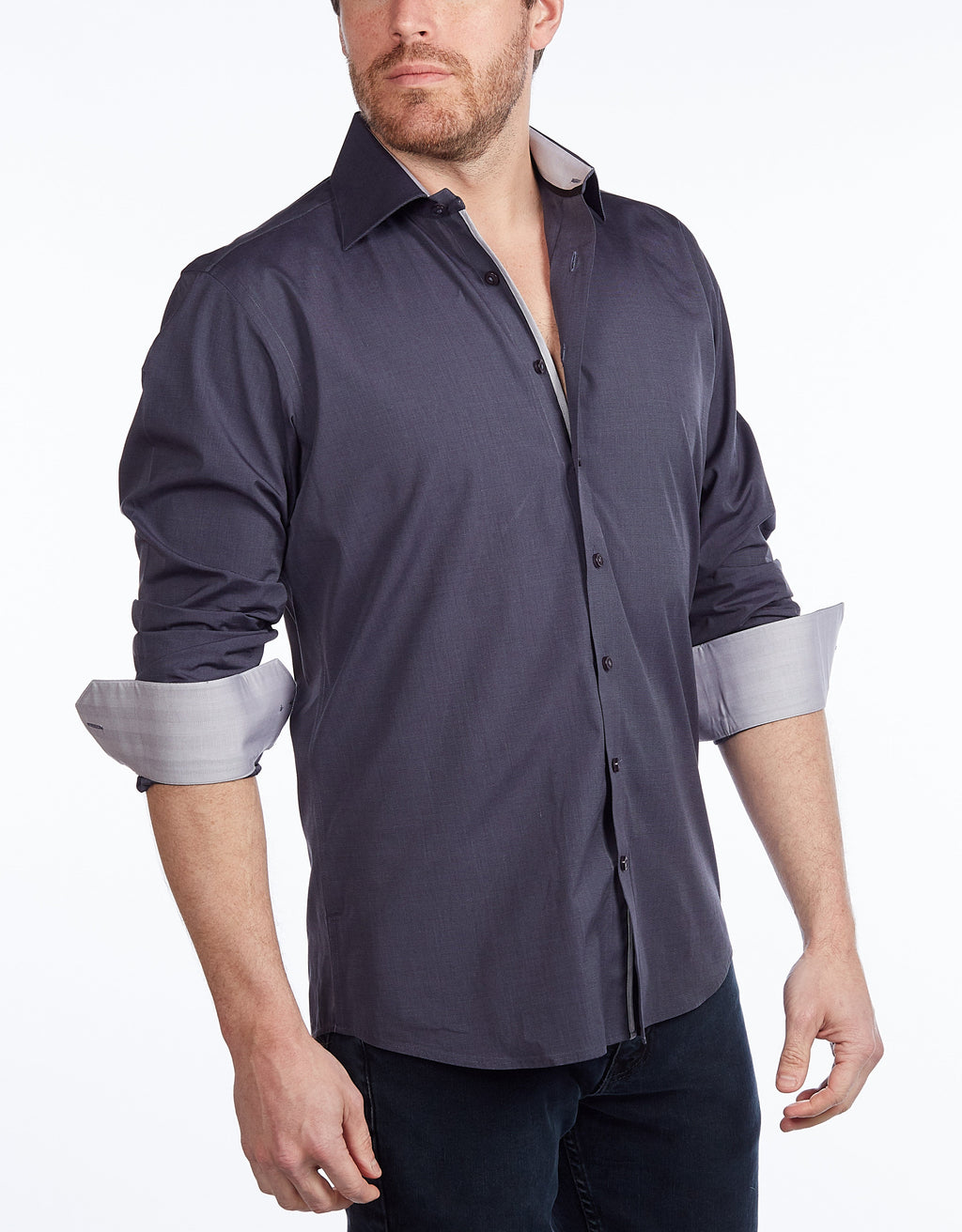 Contrast Collar Button-Up Shirt //  - Contemporary Fit - contrast  trimming - final sale LEVINAS® Official