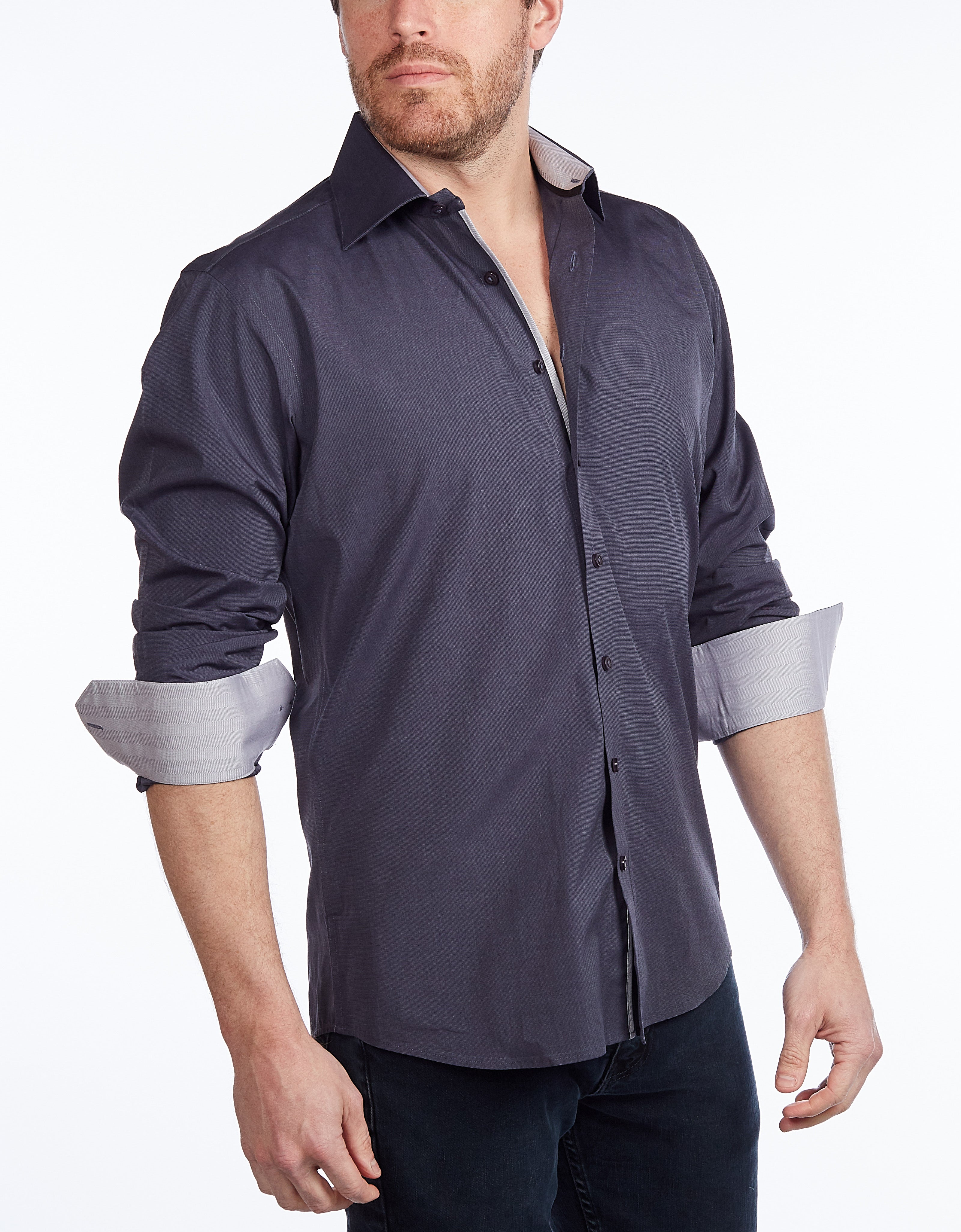Contrast Collar Button-Up Shirt //  - Contemporary Fit - contrast  trimming - final sale LEVINAS® Official