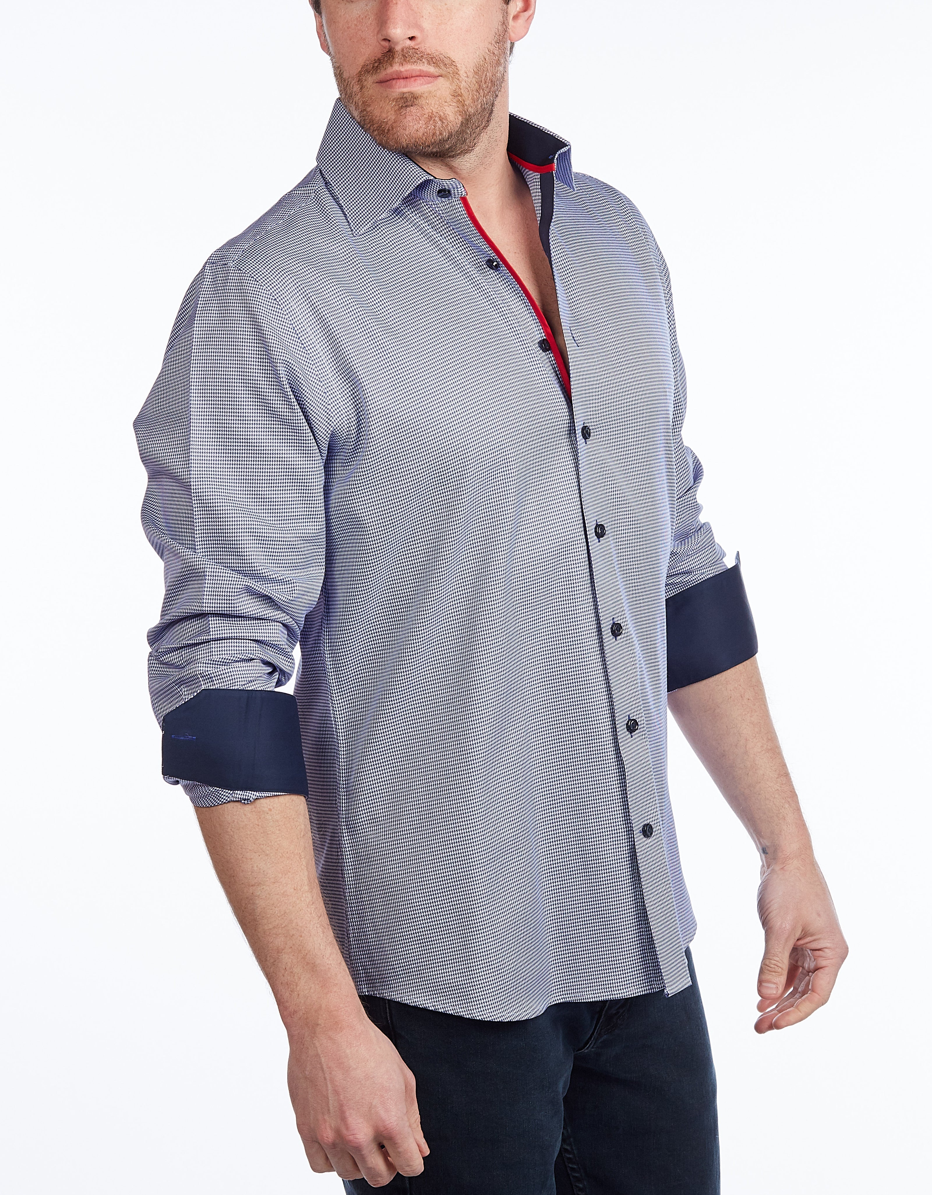 Contrast Collar Button-Up Shirt //  - Contemporary Fit - contrast  trimming- final sale LEVINAS® Official
