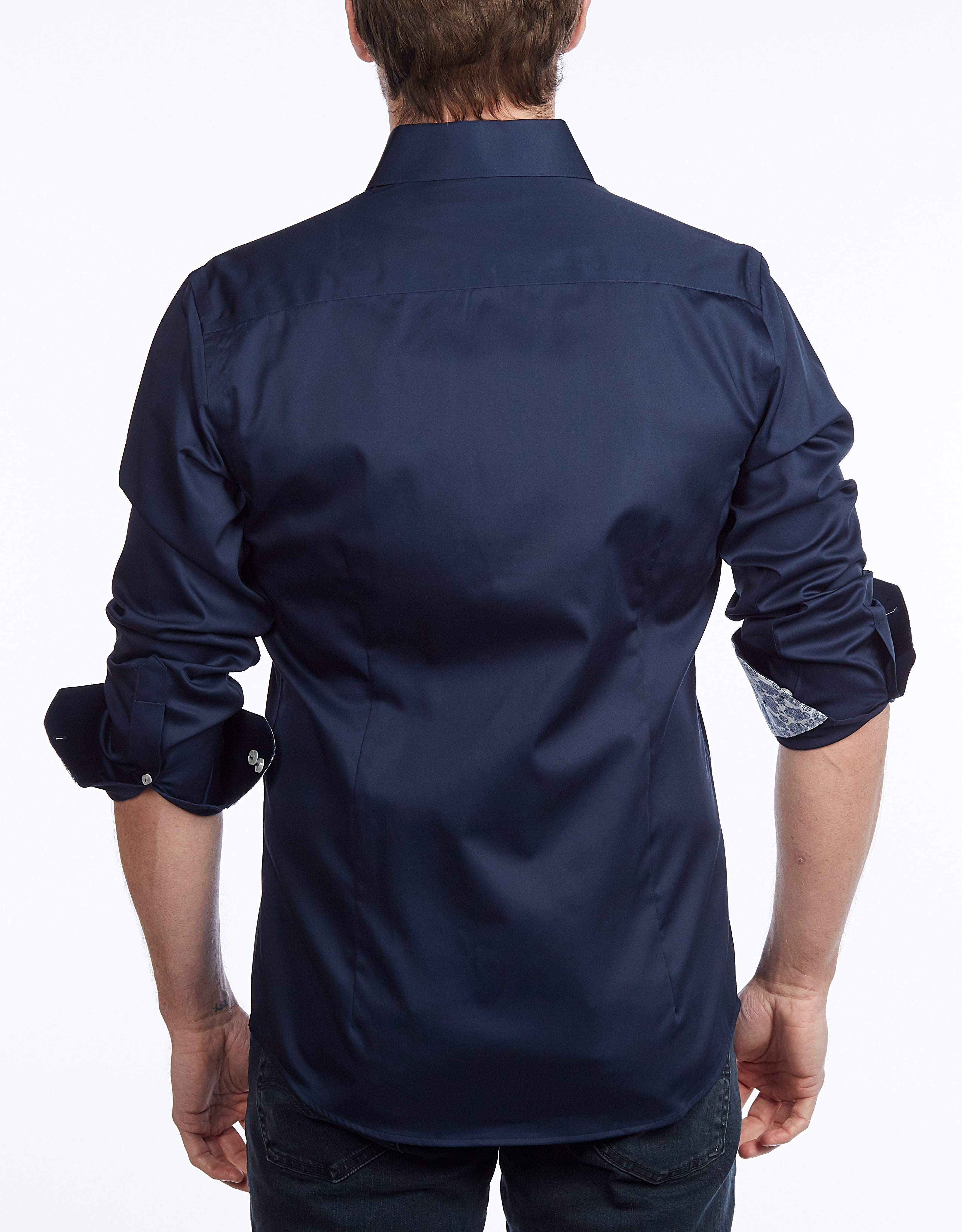Contrast Collar Button-Up Shirt // Contemporary Fit - contrast  trimming - final sale LEVINAS® Official