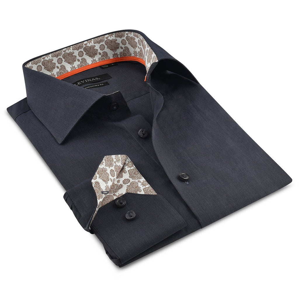 Contrast Collar Button-Up Shirt //  - Contemporary Fit - contrast  trimming - final sale LEVINAS® Official