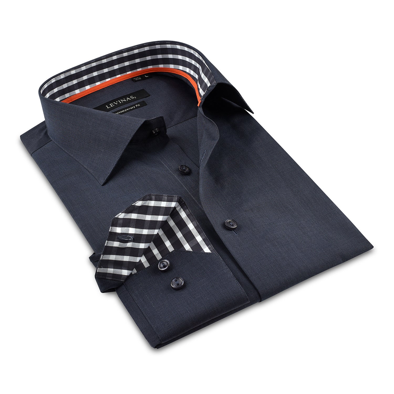 Contrast Collar Button-Up Shirt // Contemporary Fit - contrast  trimming - final sale LEVINAS® Official