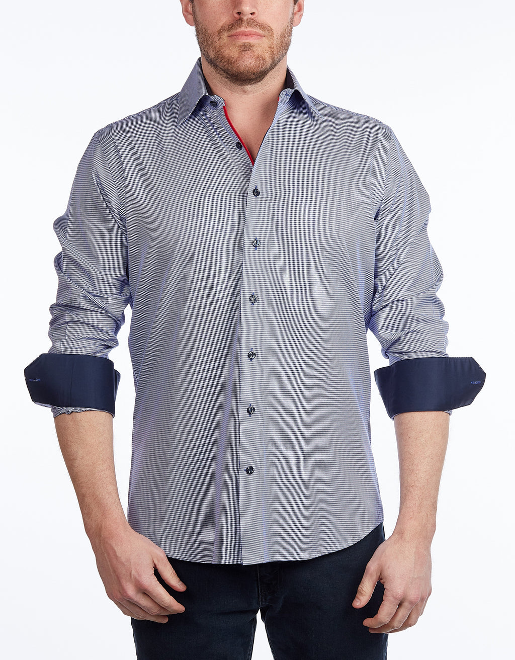 Contrast Collar Button-Up Shirt //  - Contemporary Fit - contrast  trimming- final sale LEVINAS® Official