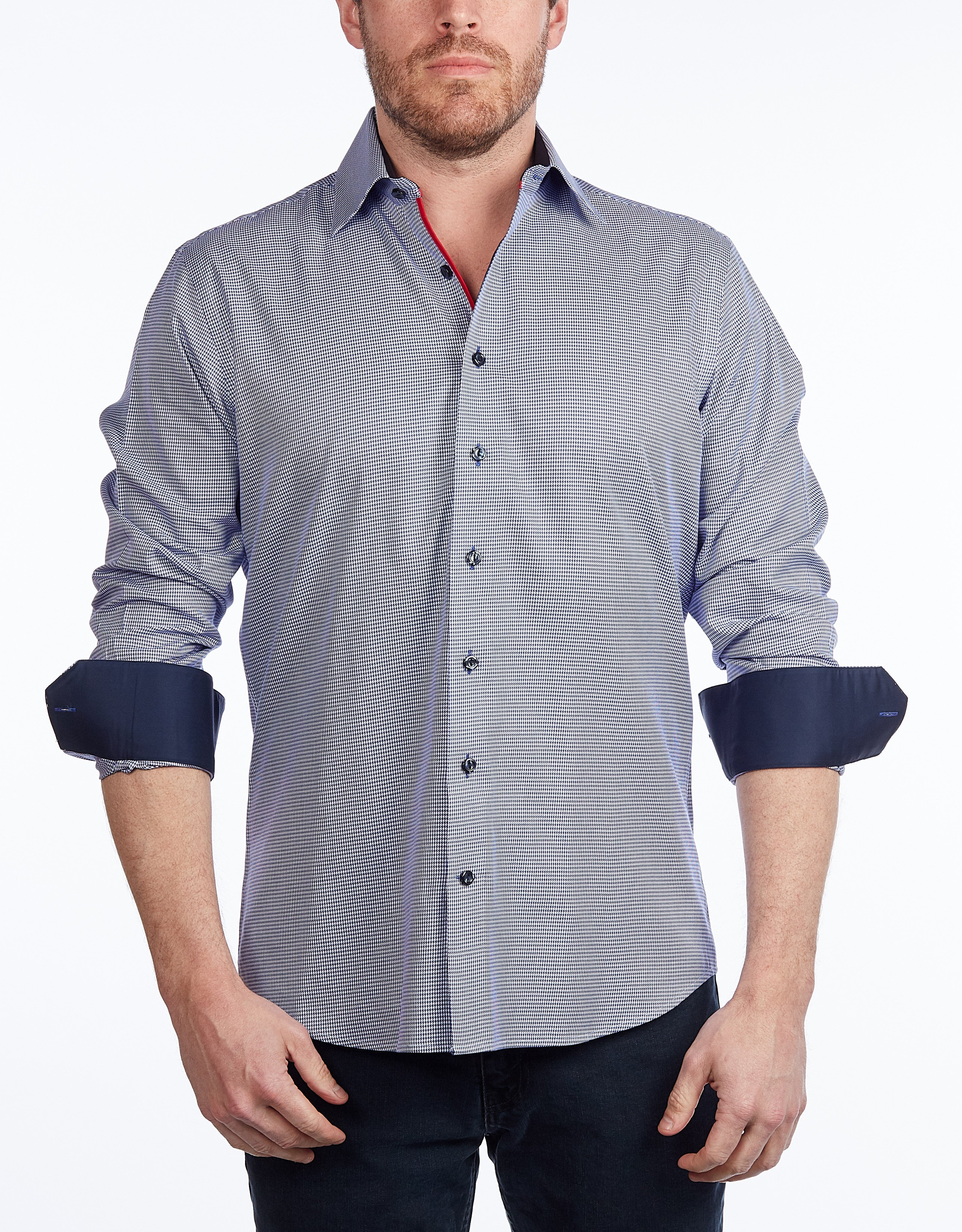 Contrast Collar Button-Up Shirt //  - Contemporary Fit - contrast  trimming- final sale LEVINAS® Official