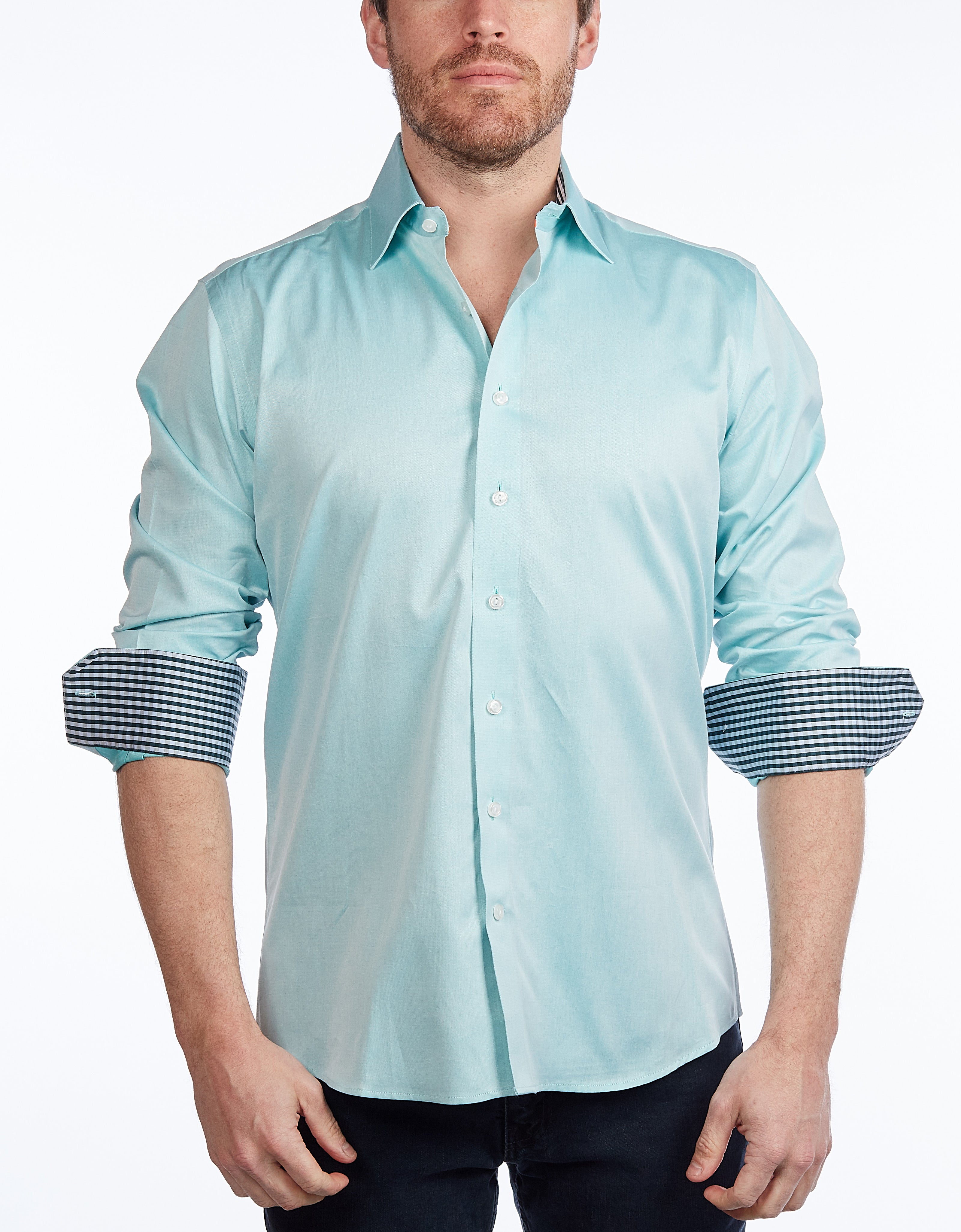 Contrast Collar Button-Up Shirt // Contemporary Fit - contrast  trimming- final sale LEVINAS® Official