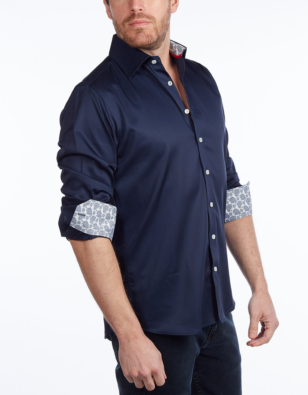 Contrast Collar Button-Up Shirt // Contemporary Fit - contrast  trimming - final sale LEVINAS® Official