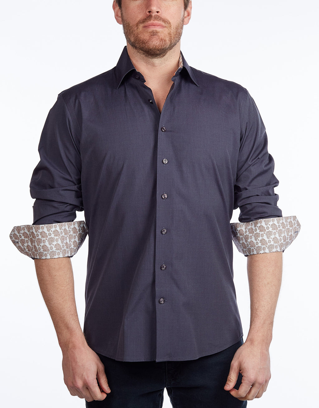 Contrast Collar Button-Up Shirt //  - Contemporary Fit - contrast  trimming - final sale LEVINAS® Official
