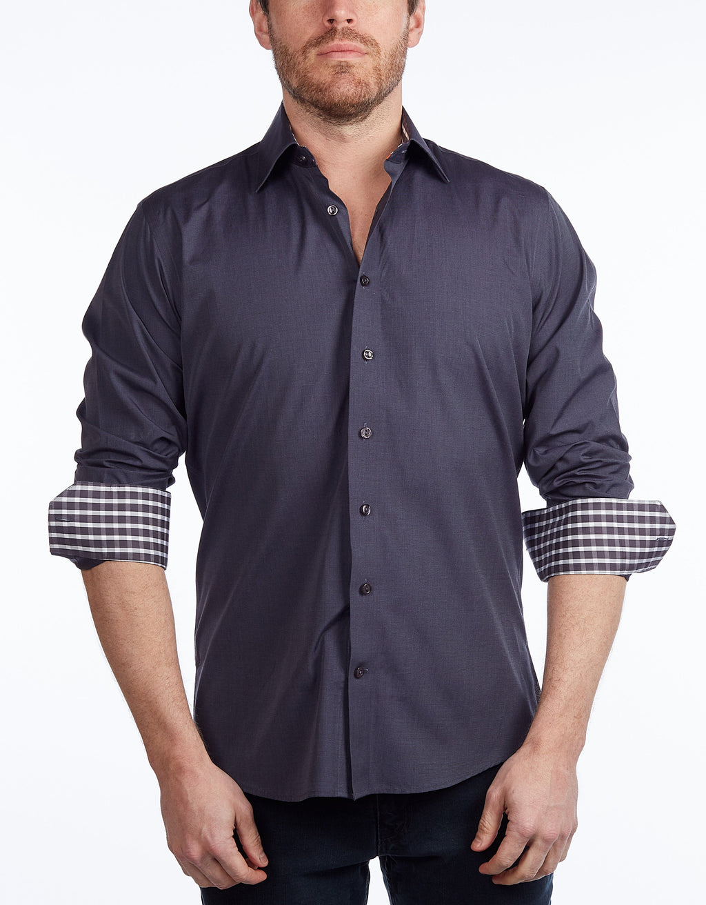 Contrast Collar Button-Up Shirt // Contemporary Fit - contrast  trimming - final sale LEVINAS® Official
