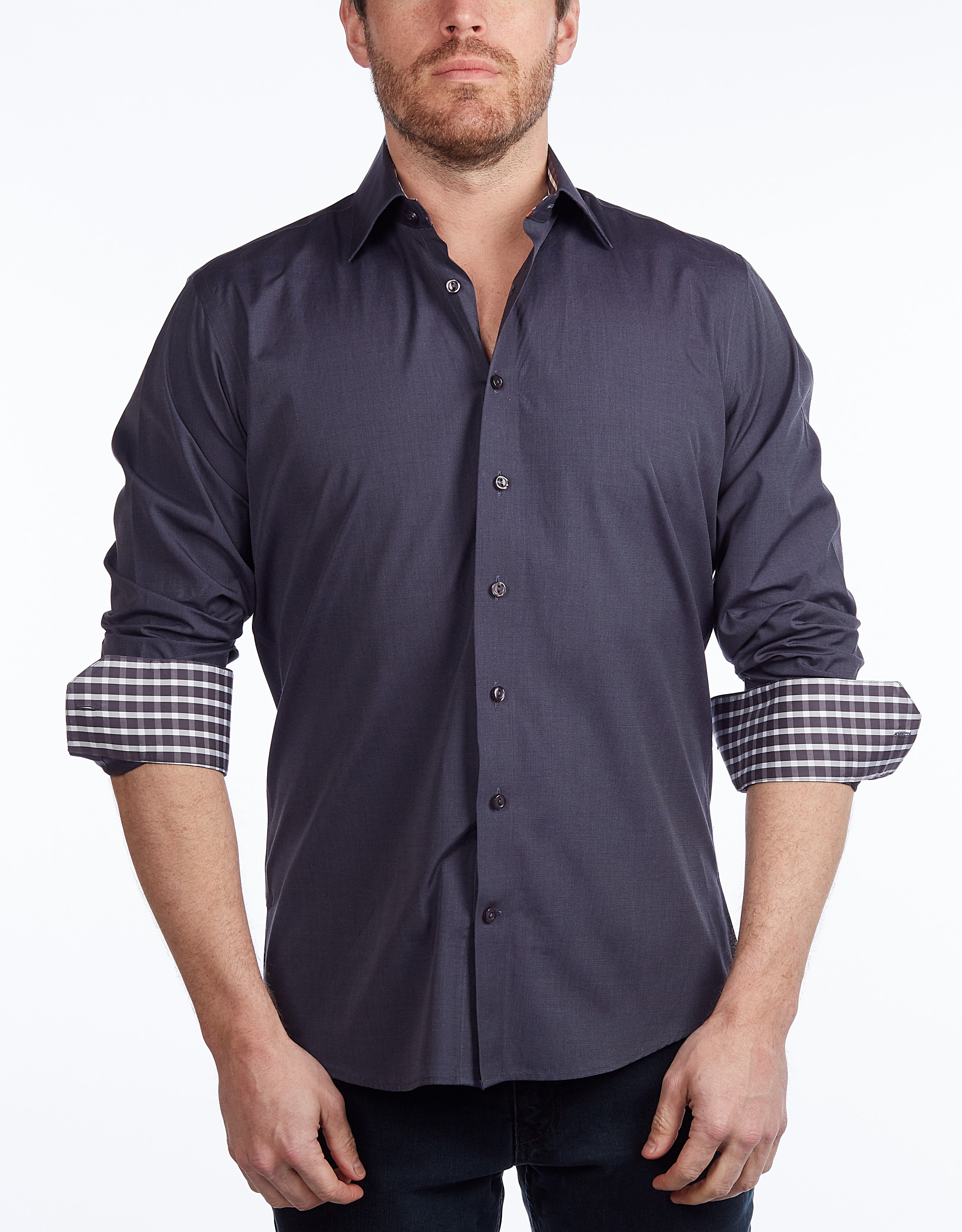 Contrast Collar Button-Up Shirt // Contemporary Fit - contrast  trimming - final sale LEVINAS® Official