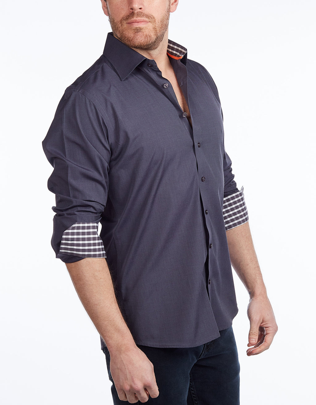 Contrast Collar Button-Up Shirt // Contemporary Fit - contrast  trimming - final sale LEVINAS® Official