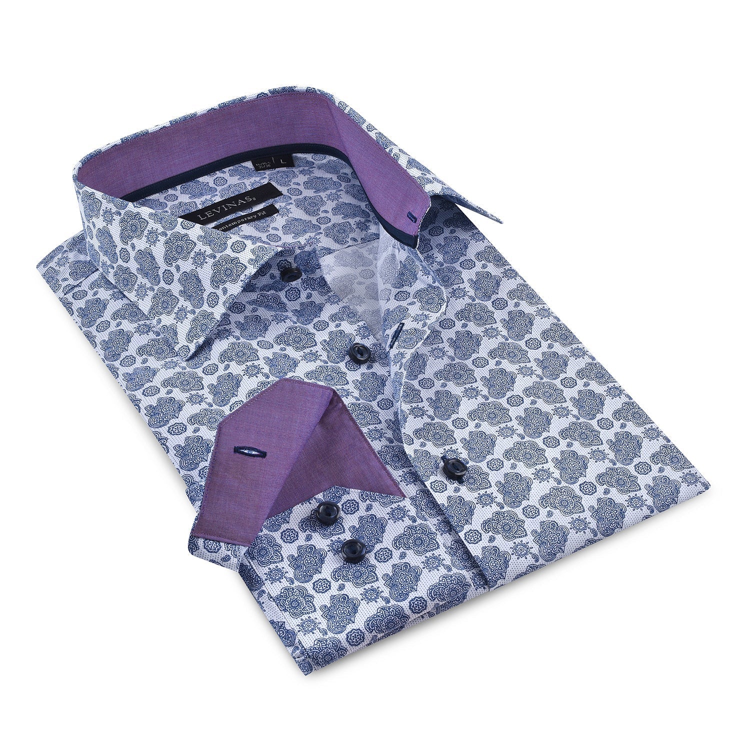 Contrast Collar Button-Up Shirt // Navy + Burgundy -  Contemporary Fit- Contrast trimming LEVINAS® Official