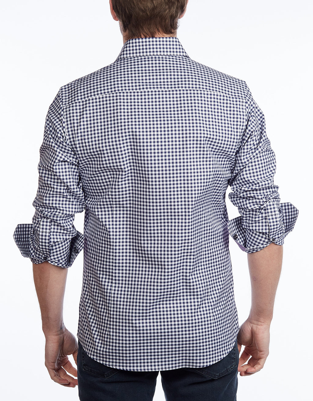 Contrast Collar Button-Up Shirt // Navy + Burgundy - Contemporary Fit - contrast  trimming- final sale LEVINAS® Official