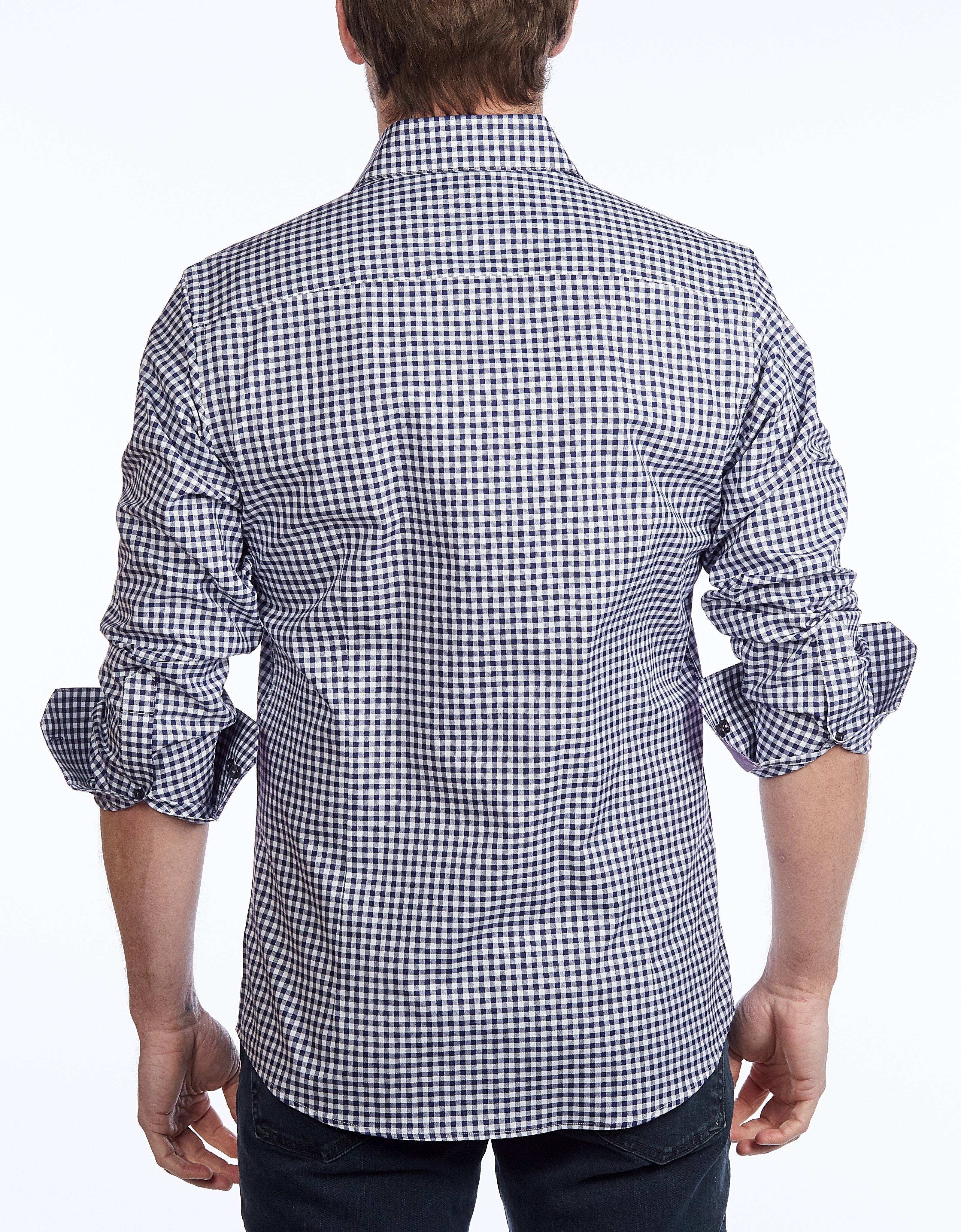 Contrast Collar Button-Up Shirt // Navy + Burgundy - Contemporary Fit - contrast  trimming- final sale LEVINAS® Official