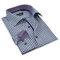 Contrast Collar Button-Up Shirt // Navy + Burgundy - Contemporary Fit - contrast  trimming- final sale LEVINAS® Official