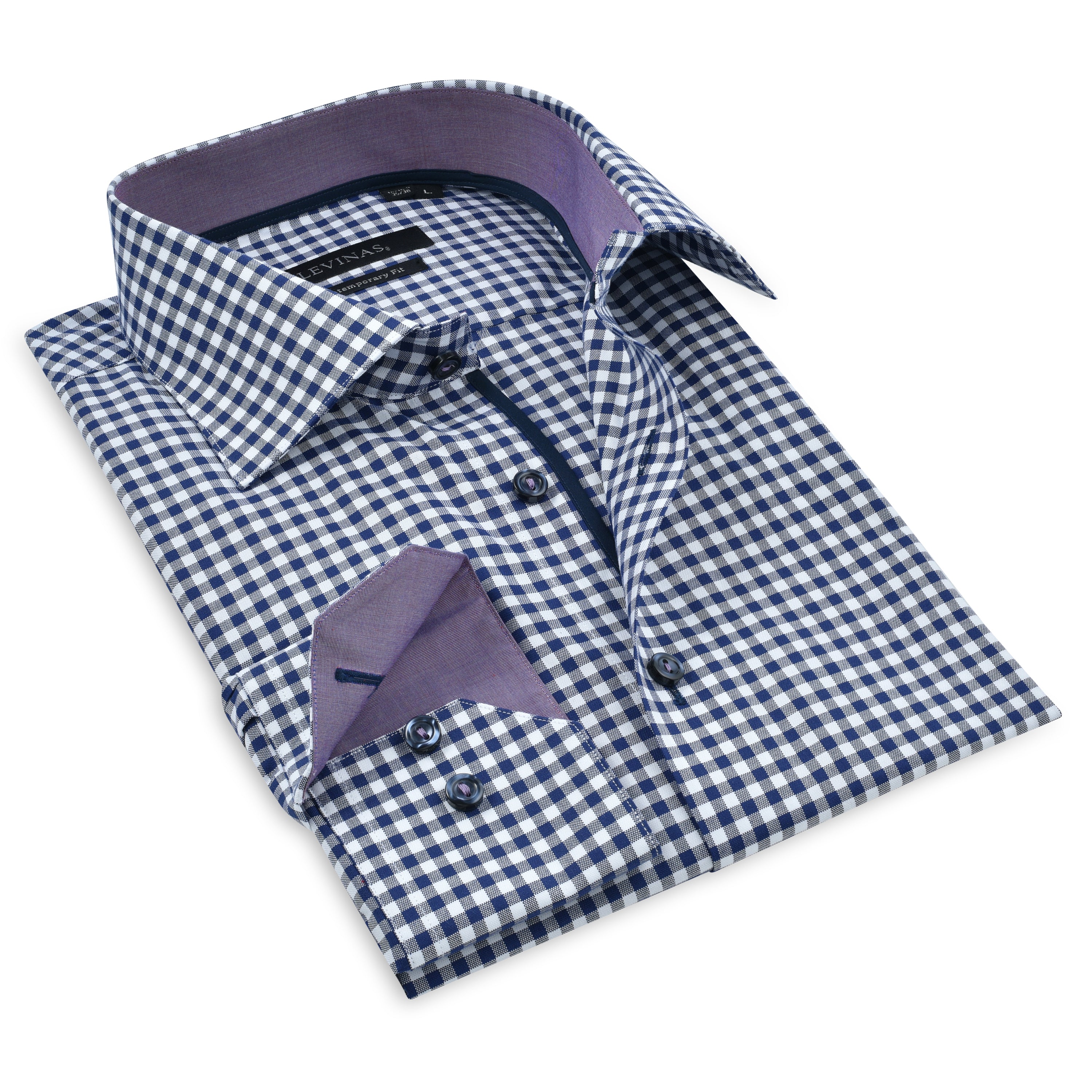 Contrast Collar Button-Up Shirt // Navy + Burgundy - Contemporary Fit - contrast  trimming- final sale LEVINAS® Official