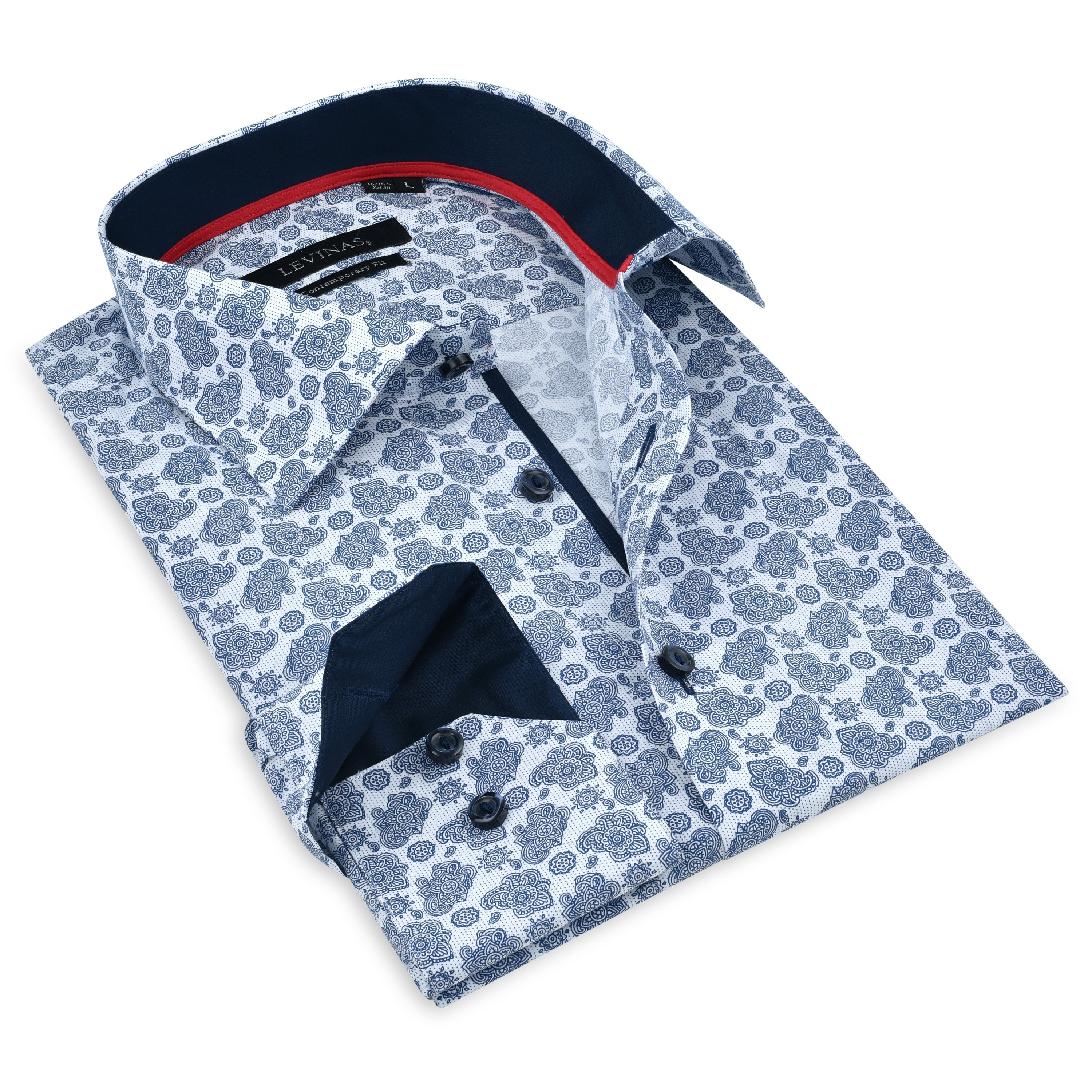 Contrast Collar Button-Up Shirt // Navy -  Contemporary Fit - Contrast trimming - final sale LEVINAS® Official