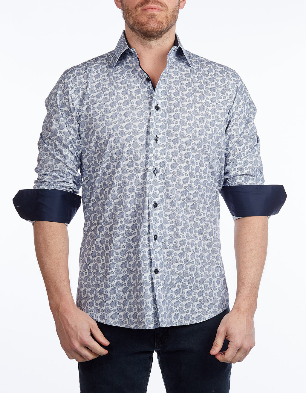 Contrast Collar Button-Up Shirt // Navy -  Contemporary Fit - Contrast trimming - final sale LEVINAS® Official