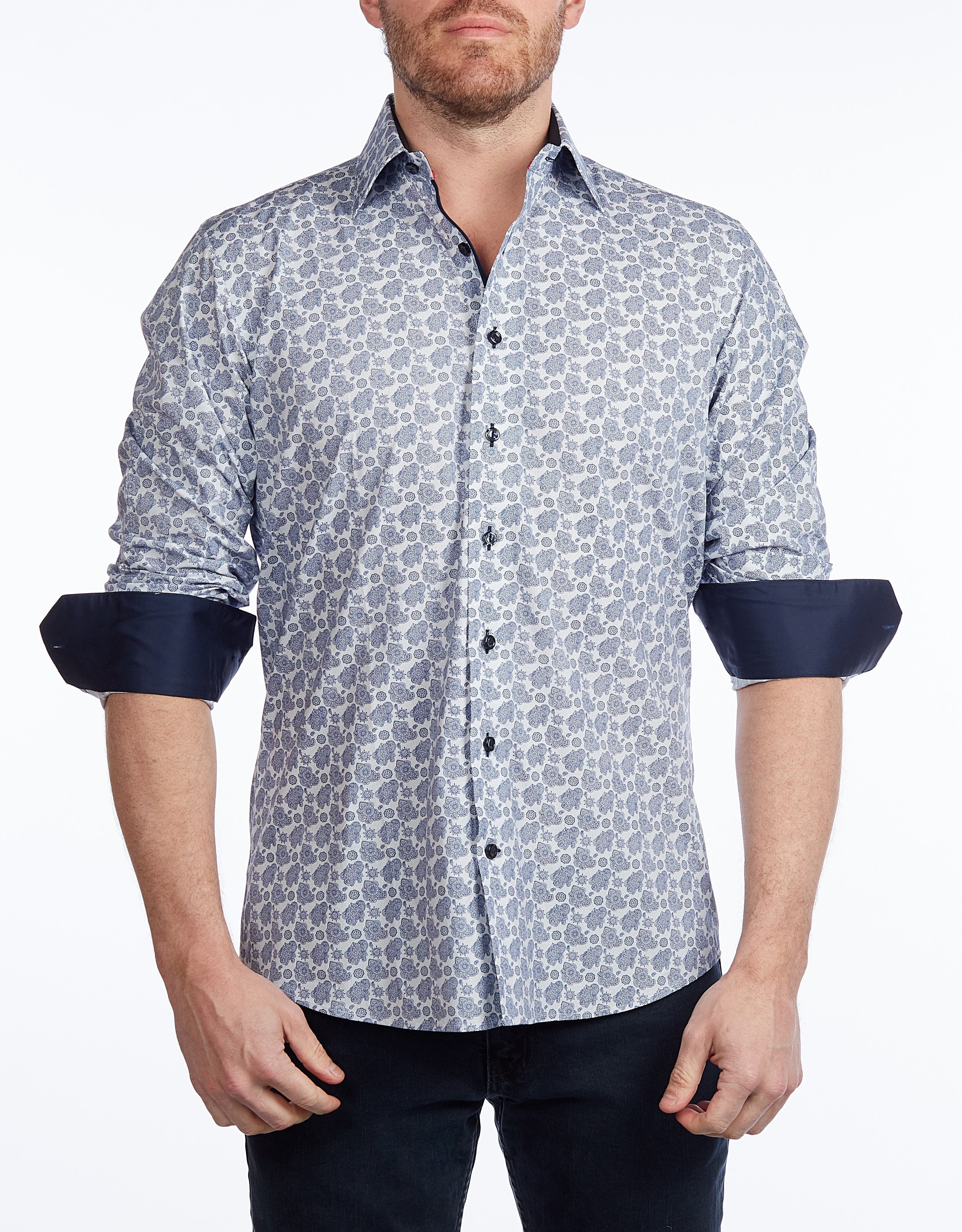 Contrast Collar Button-Up Shirt // Navy -  Contemporary Fit - Contrast trimming - final sale LEVINAS® Official