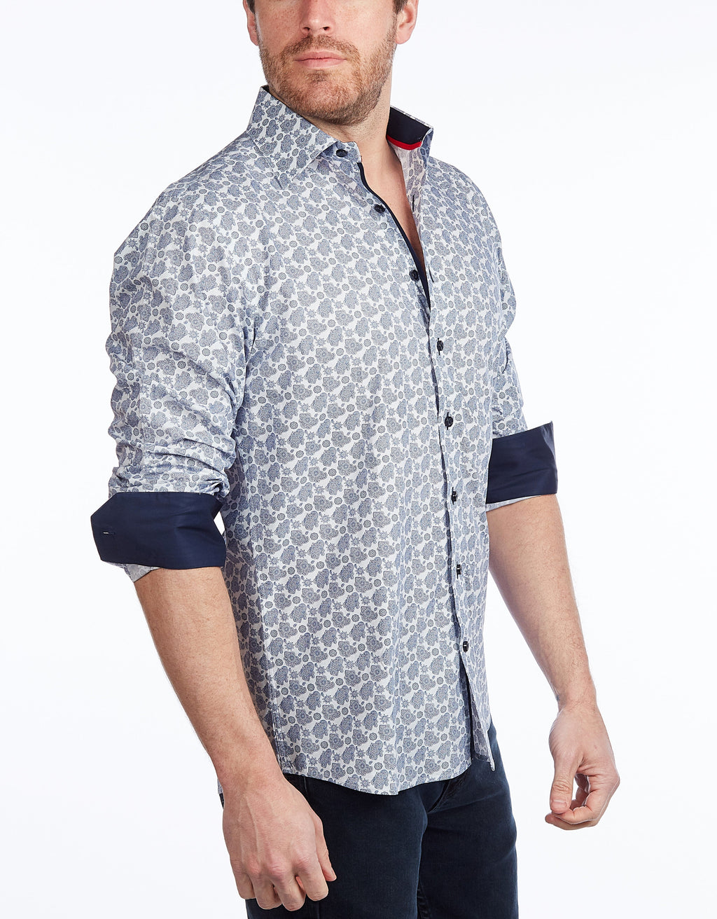 Contrast Collar Button-Up Shirt // Navy -  Contemporary Fit - Contrast trimming - final sale LEVINAS® Official