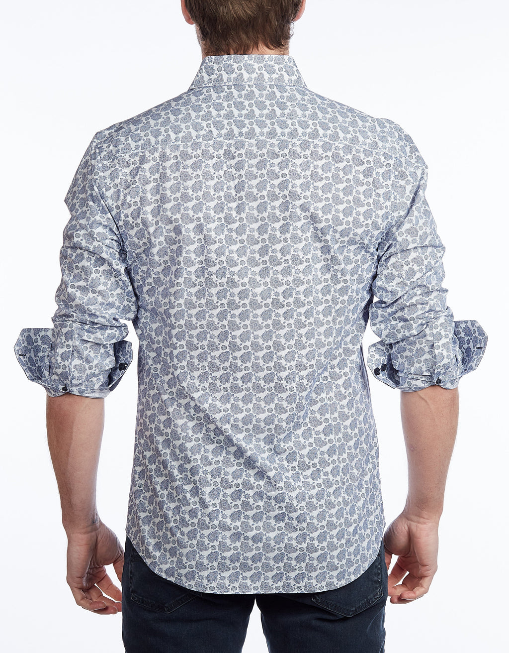 Contrast Collar Button-Up Shirt // Navy -  Contemporary Fit - Contrast trimming - final sale LEVINAS® Official