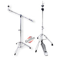 Deluxe PACK Set -  Hi-Hat Stand & Cymbal Boom Stand Kit (2x Stands) by GRIFFIN - Hi-Hat Pedal with Pull Chain, Chrome Double-Braced Legs & Counterweight Adapter for Crash, Ride & Splash Cymbals GeekStands.com