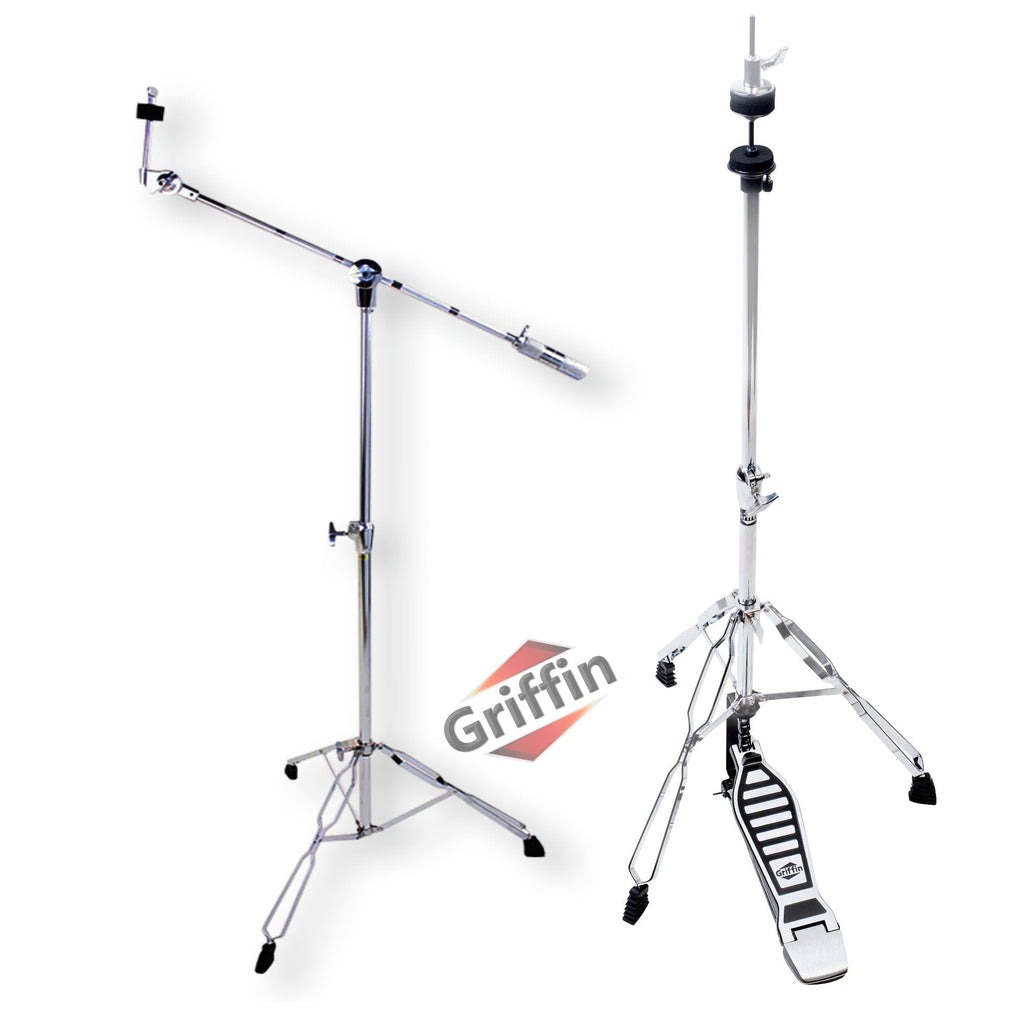 2-Pack Hi-Hat Stand & Cymbal Boom Stand Kit by GRIFFIN | Deluxe Chrome Hardware with Hi-Hat Pedal, Pull Chain & Double-Braced Legs | Counterweight Adapter for Crash, Ride, & Splash Cymbals GeekStands.com