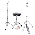 GRIFFIN Drum Hardware (3 Piece Set) - Hi-Hat Stand, Drummer's Throne Seat & Straight Cymbal Stand - Deluxe Chrome Percussion Set for Mounting Medium-Duty Crash, Ride & Splash Cymbals GeekStands.com