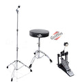 GRIFFIN Drum Hardware Set (3 Piece Kit) - Kick Drum Pedal, Drummer's Throne Seat & Straight Cymbal Stand - Deluxe Chrome Percussion Set for Mounting Crash, Ride & Splash Cymbals GeekStands.com