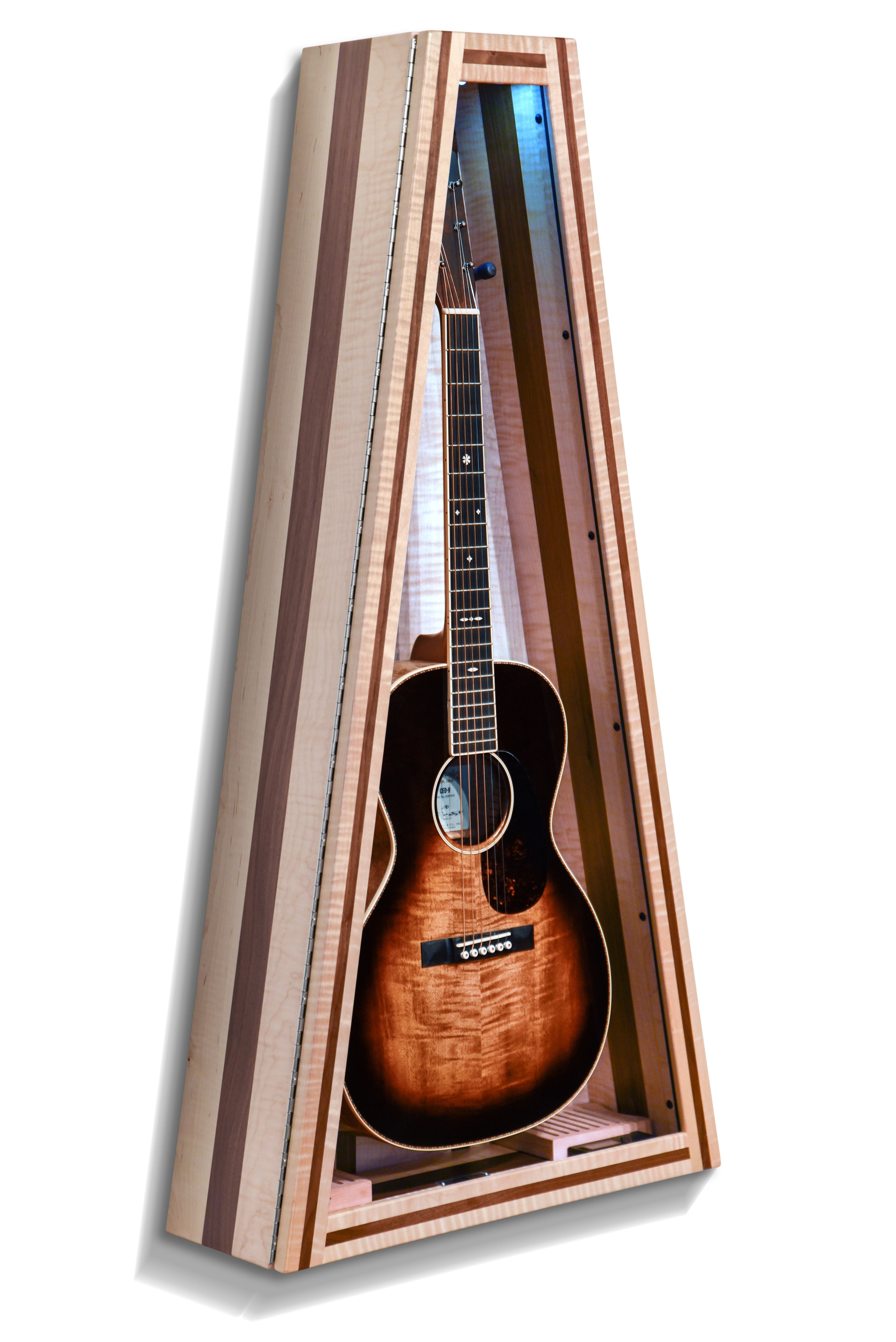 ClimaCase Triangle Humidor - Flamed Maple with Walnut Acoustic Remedy Cases