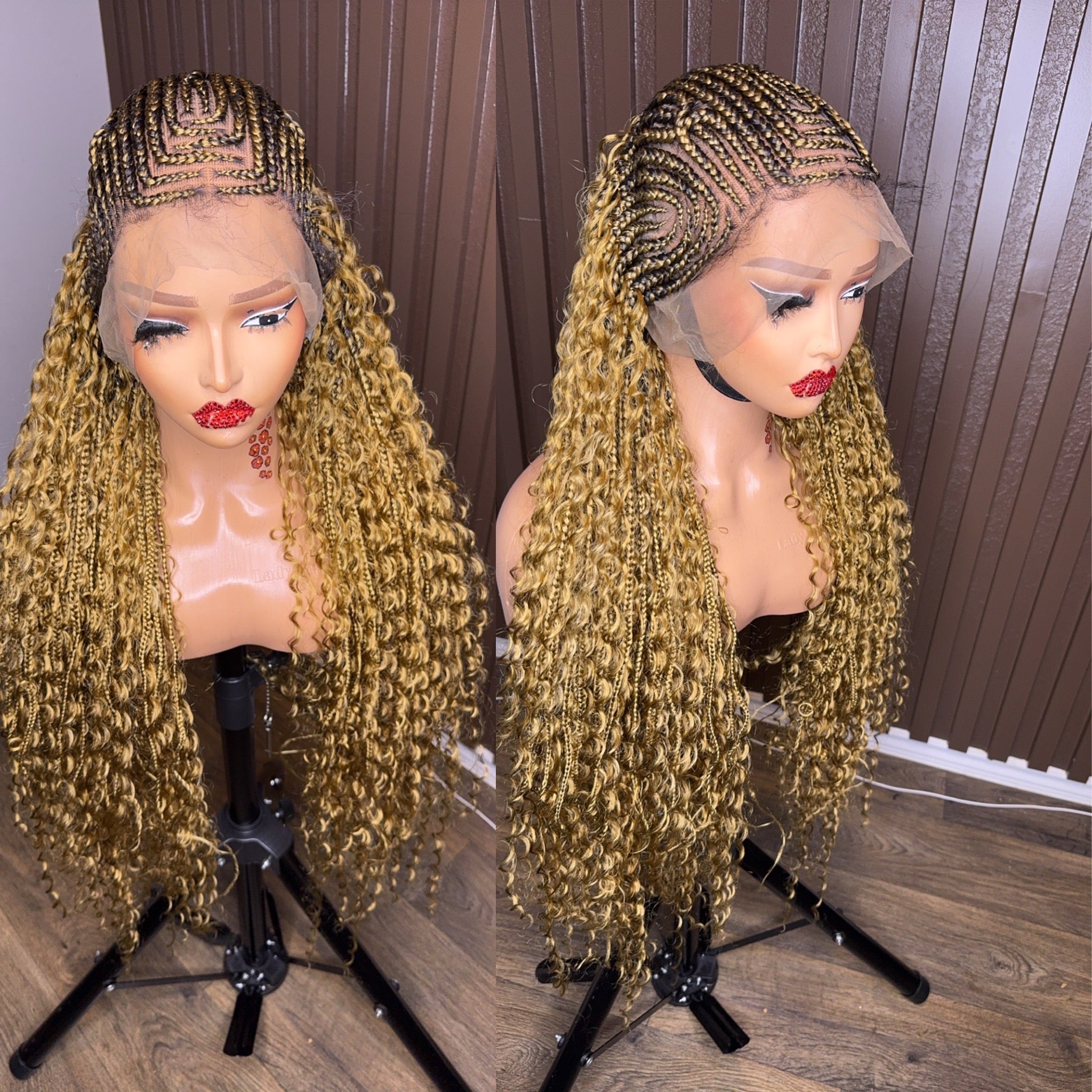 Cornrows braided wig in burgundy, brown and color 27 HOL stores