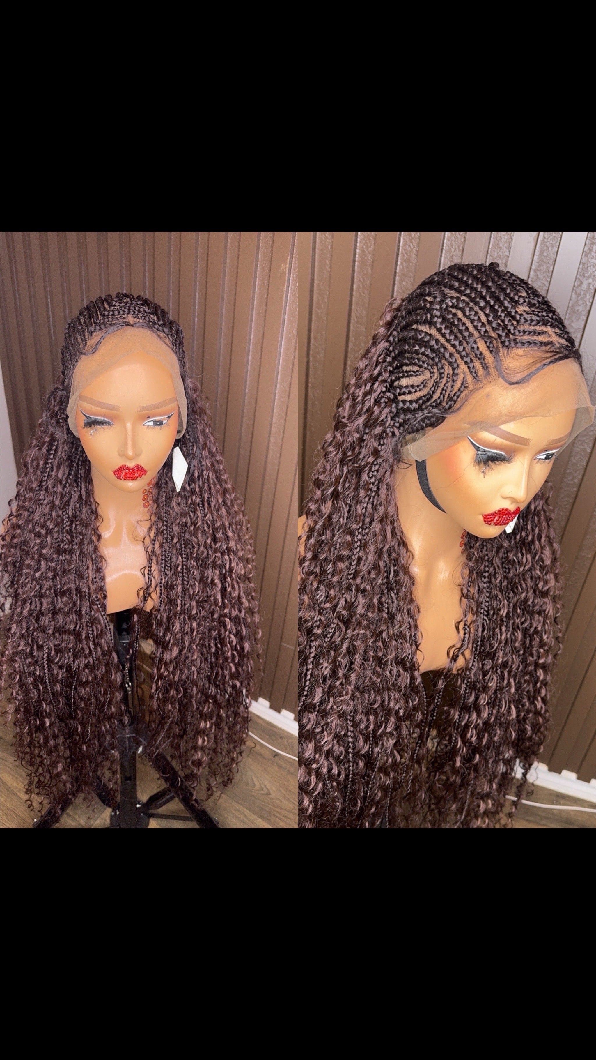 Cornrows braided wig in burgundy, brown and color 27 HOL stores