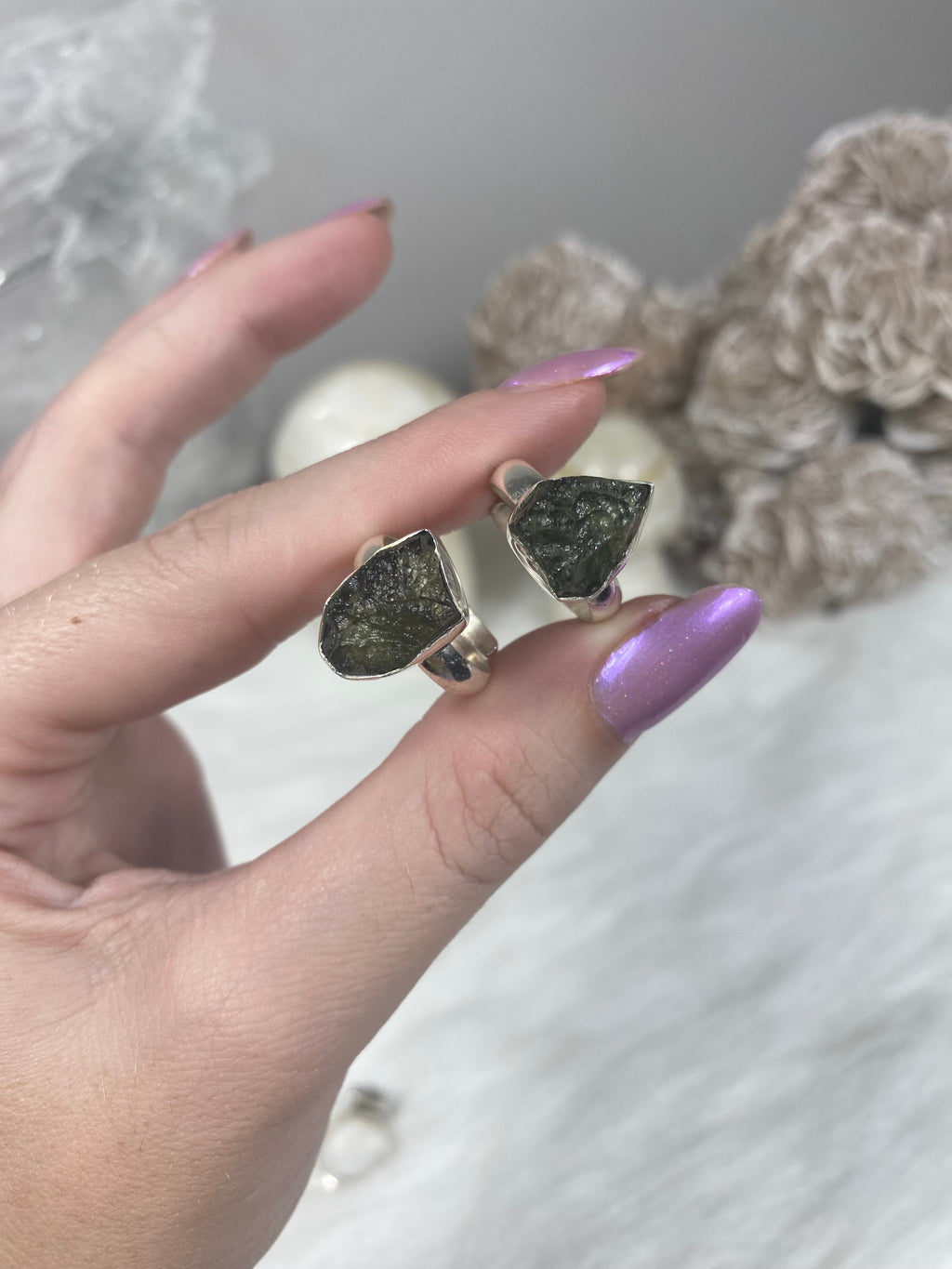 Moldavite in Sterling Silver Adjustable Ring | Genuine Tektite from Czech Republic Curious Muse Crystals