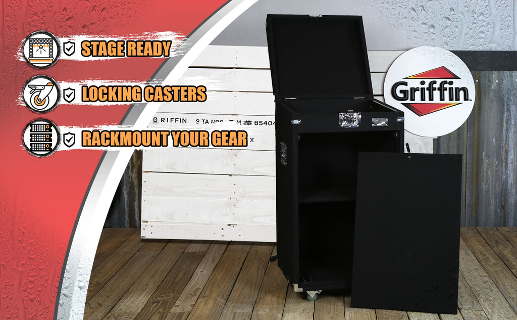 Ultimate Rackmount Studio Mixer Flight Road Case By GRIFFIN | 25U Mount Space Pro-Audio Amp Cabinet Travel Trunk For Music Gear Recording Equipment | Portable DJ Sound Booth Rack Stand Carpet PA Cart GeekStands.com