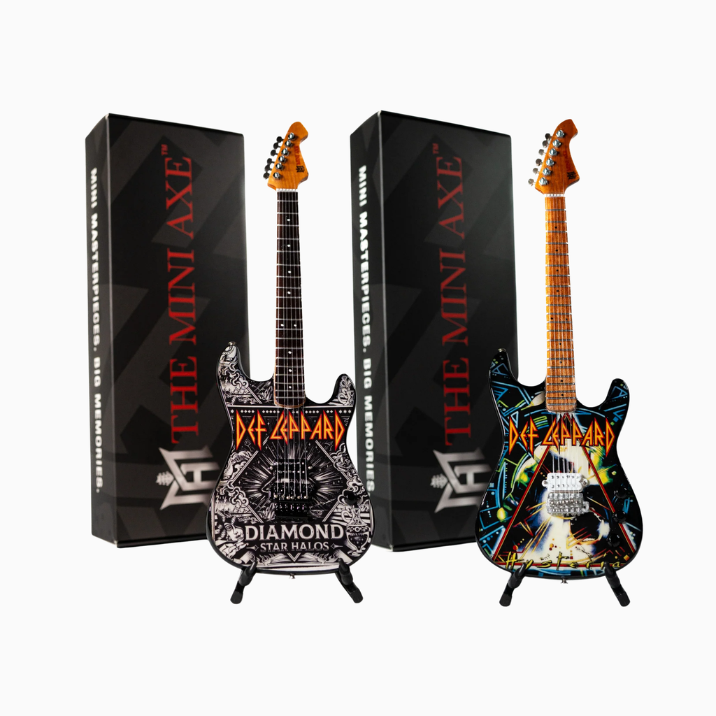 Def Leppard’s “Diamond Rejoice" and "Hysteria” Miniature Guitar Set The Mini Axe