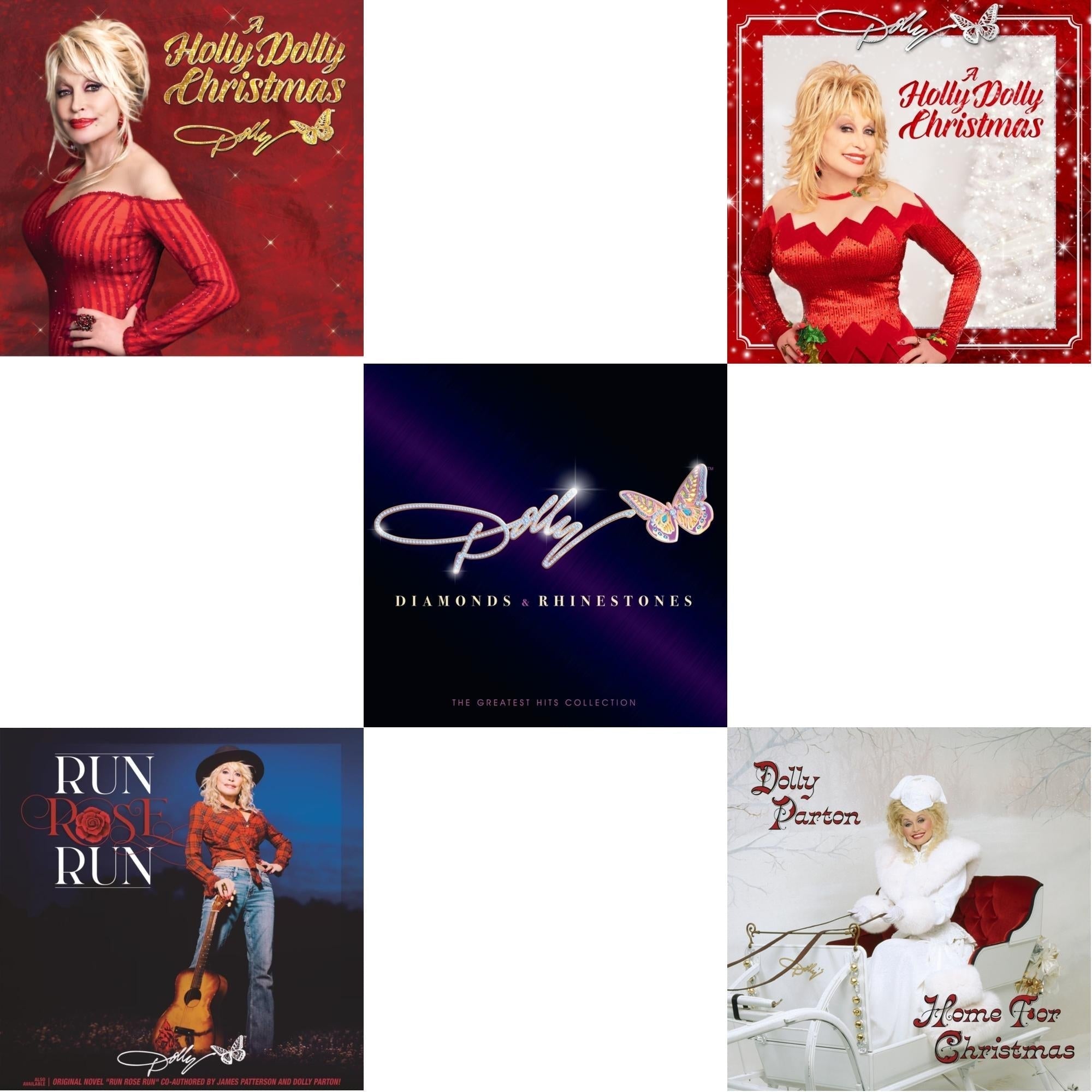 Holly Dolly Christmas (Ultimate Deluxe Edition) & Holly Dolly Christmas (Opaque Red LP Vinyl) & Run Rose Run & Home For Christmas (140G) & Diamonds & Rhinestones: The Greatest Hits Collection (2LP) Bundle Music