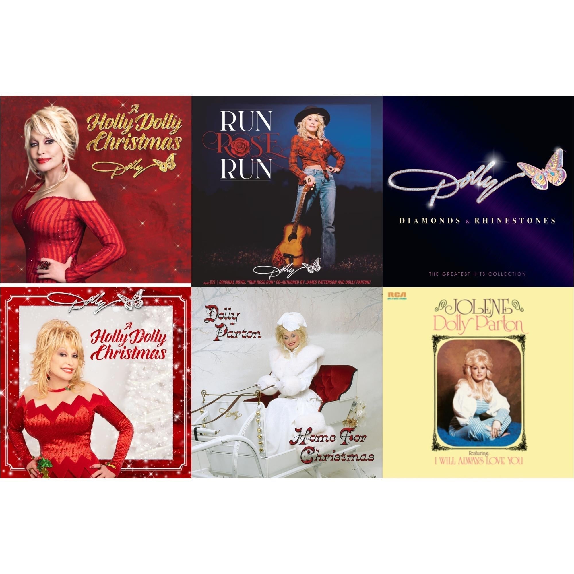 Holly Dolly Christmas (Ultimate Deluxe Edition) & Holly Dolly Christmas (Opaque Red LP Vinyl) & Jolene (140G/Dl Insert) & Run Rose Run & Home For Christmas (140G) & Diamonds & Rhinestones: The Greatest Hits Collection (2LP) Bundle Music