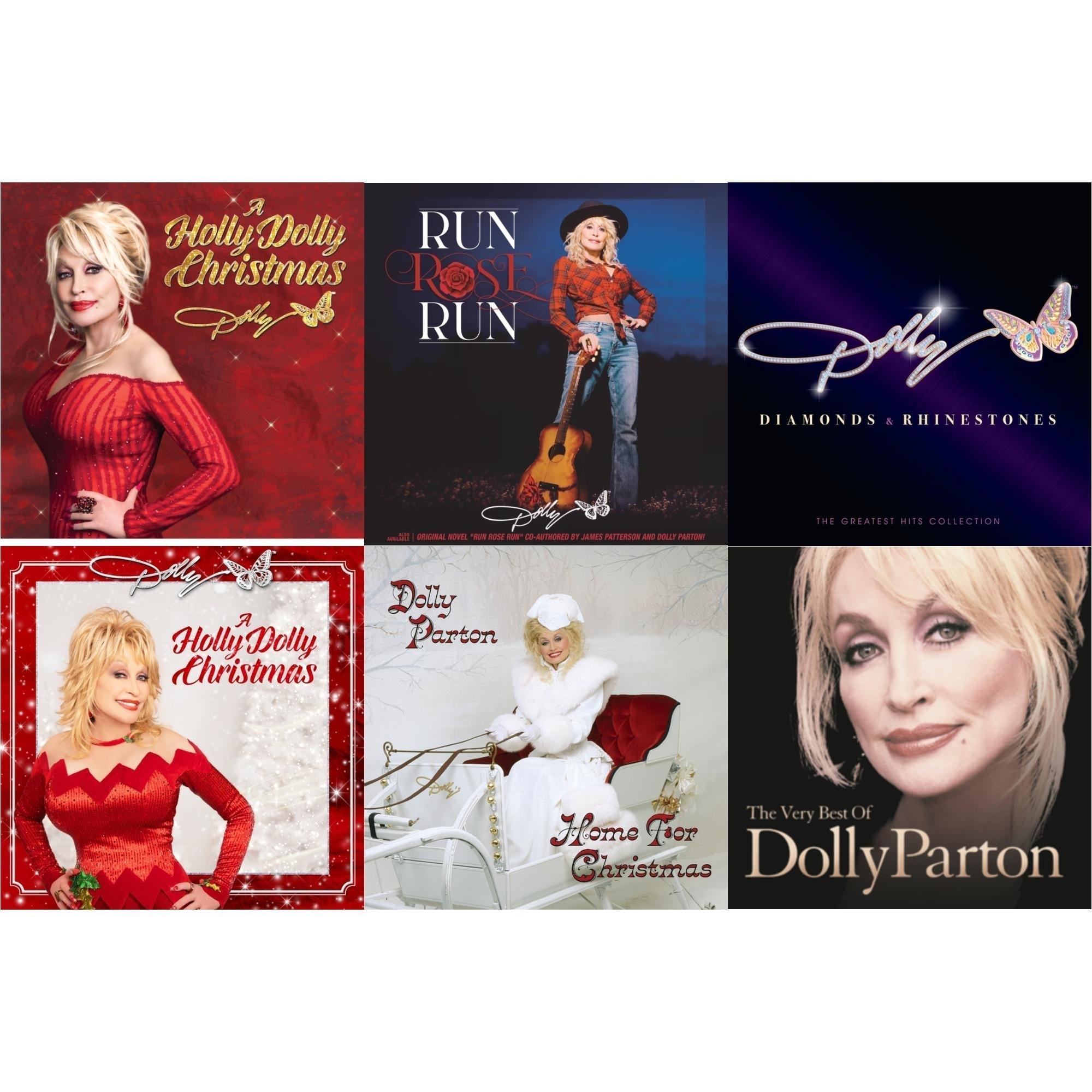 Dolly Parton - Holly Dolly Christmas (Ultimate Deluxe Edition) & Run Rose Run & Diamonds & Rhinestones: The Greatest Hits Collection (2LP) & Holly Dolly Christmas (Opaque Red LP Vinyl) & Home For Christmas (140G) & Very Best Of Dolly Parton (2LP) Bundle Music