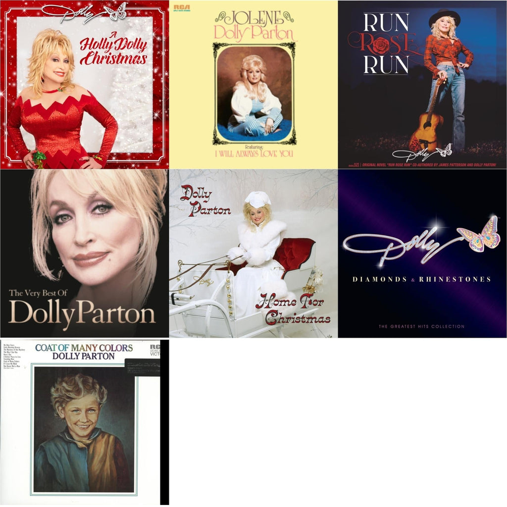 Holly Dolly Christmas (Opaque Red LP Vinyl) & Jolene (140G/Dl Insert) & Run Rose Run & Very Best Of Dolly Parton (2LP) & Home For Christmas (140G) & Diamonds & Rhinestones: The Greatest Hits Collection (2LP) & Coat Of Many Colors (180G) Bundle Music