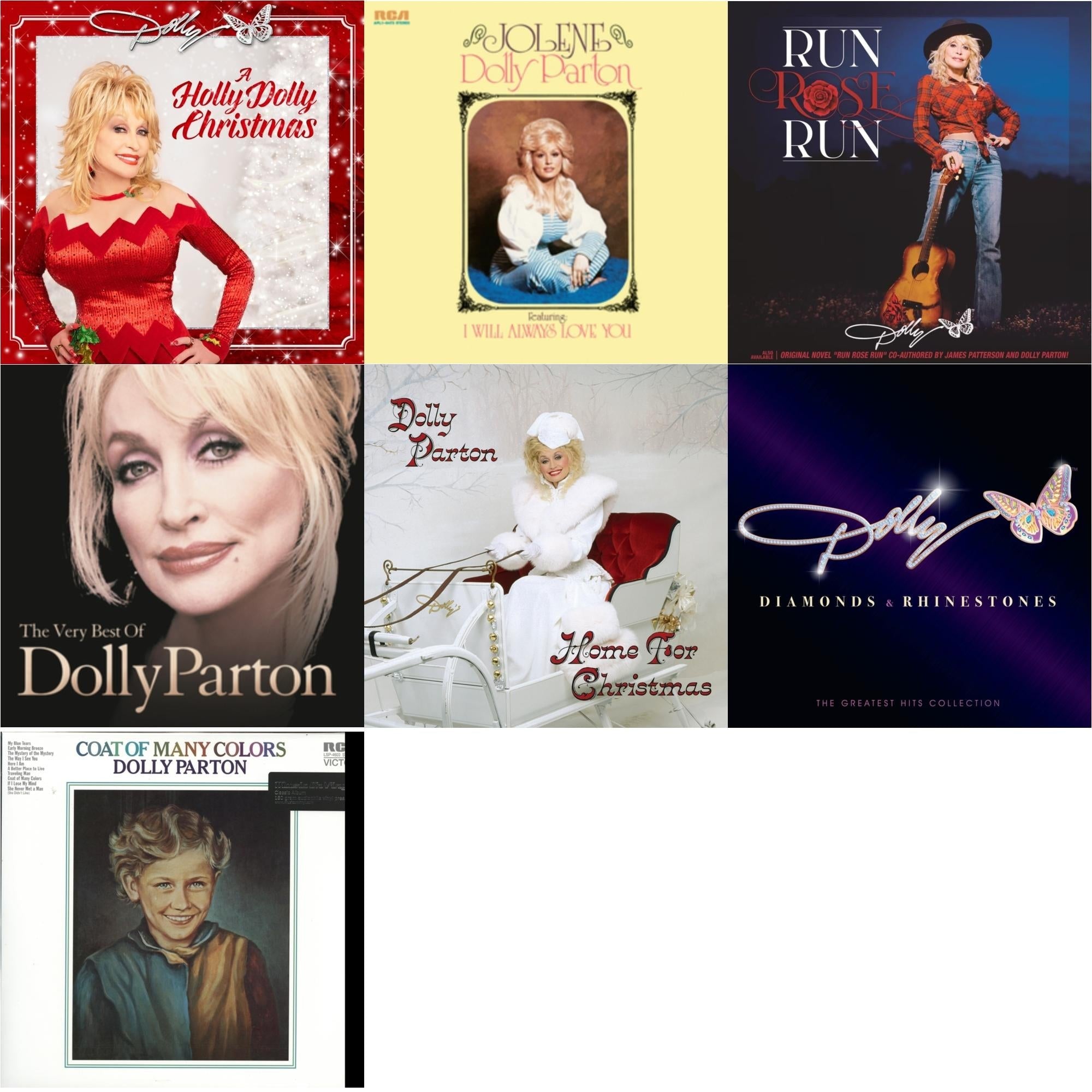 Holly Dolly Christmas (Opaque Red LP Vinyl) & Jolene (140G/Dl Insert) & Run Rose Run & Very Best Of Dolly Parton (2LP) & Home For Christmas (140G) & Diamonds & Rhinestones: The Greatest Hits Collection (2LP) & Coat Of Many Colors (180G) Bundle Music
