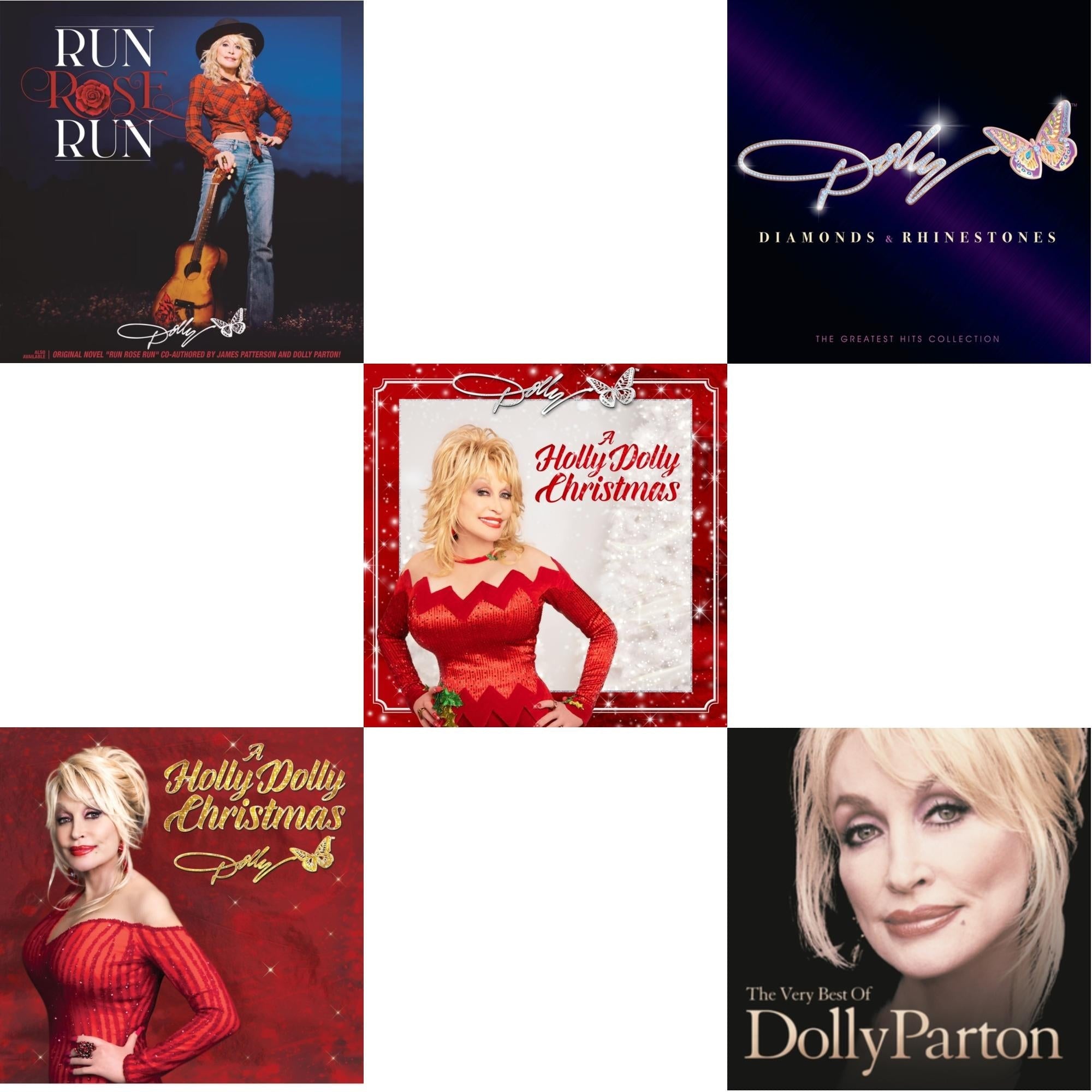 Holly Dolly Christmas (Ultimate Deluxe Edition) & Holly Dolly Christmas (Opaque Red LP Vinyl) & Run Rose Run & Very Best Of Dolly Parton (2LP) & Diamonds & Rhinestones: The Greatest Hits Collection (2LP) Bundle Music