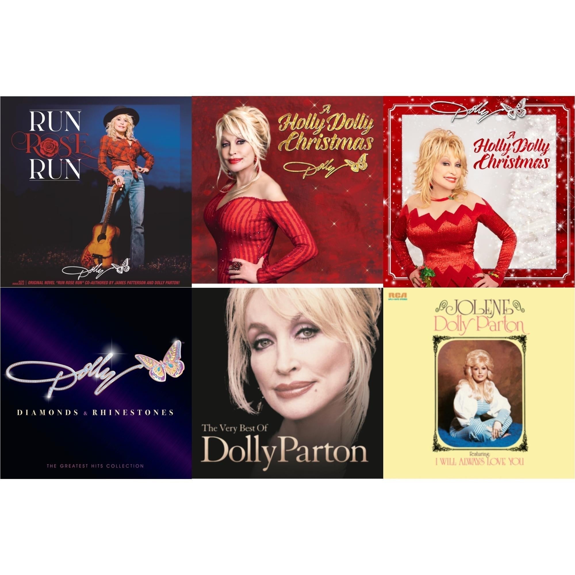 Dolly Parton - Holly Dolly Christmas (Ultimate Deluxe Edition) & Holly Dolly Christmas (Opaque Red LP Vinyl) & Jolene (140G/Dl Insert) & Run Rose Run & Very Best Of Dolly Parton (2LP) & Diamonds & Rhinestones: The Greatest Hits Collection (2LP) Bundle Music