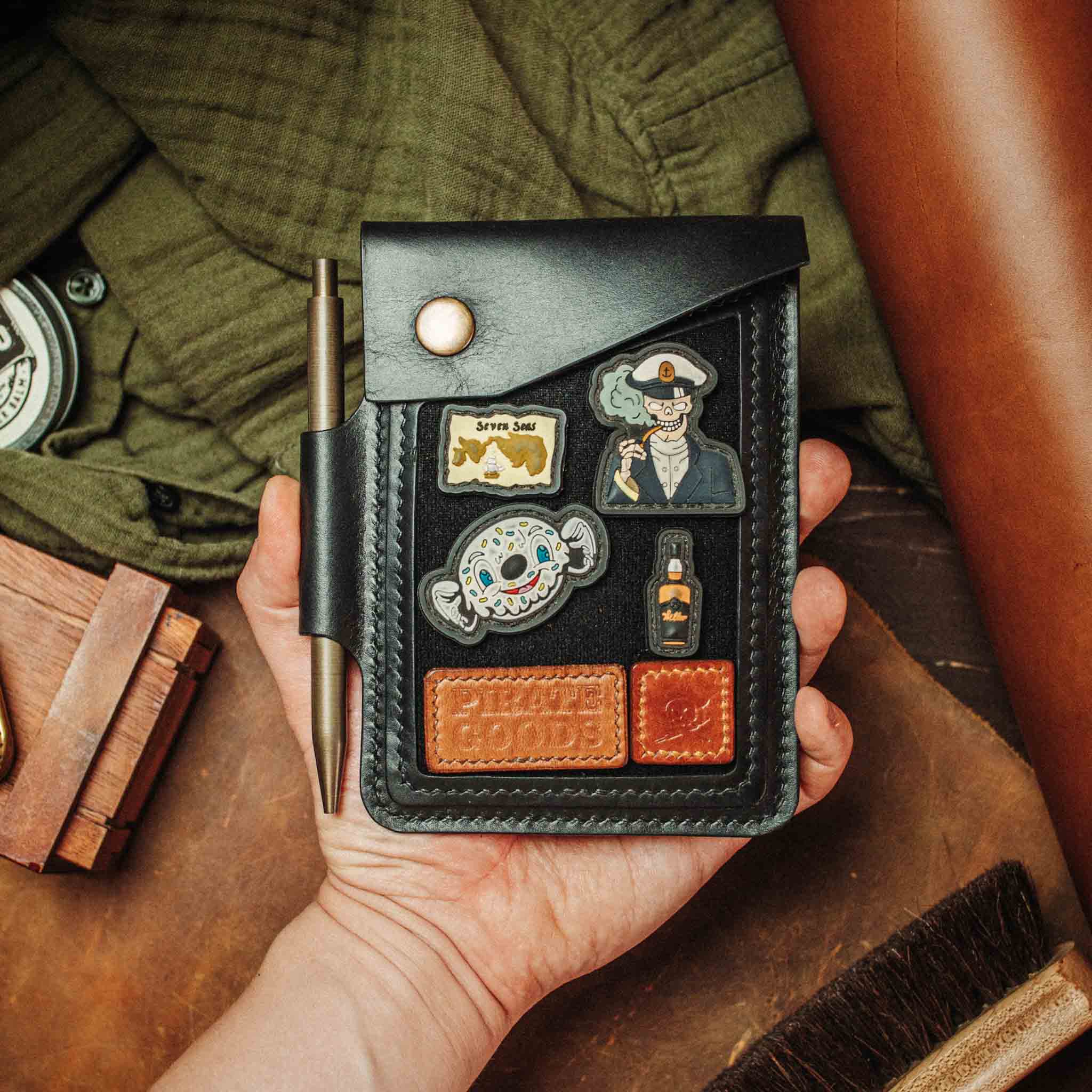 Field Notes Cover - Steersman | Leather Velcro Patch Display | EDC Journal Holder Pirate Goods