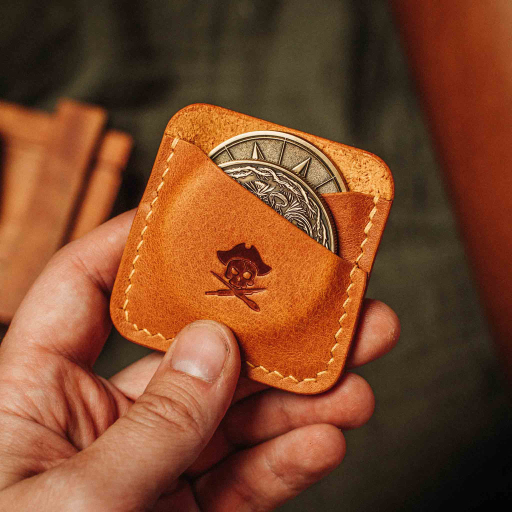 Double Coin Holder - Peso Pocket Duo | Challenge Coin Case | Handcrafted Leather Pirate Goods