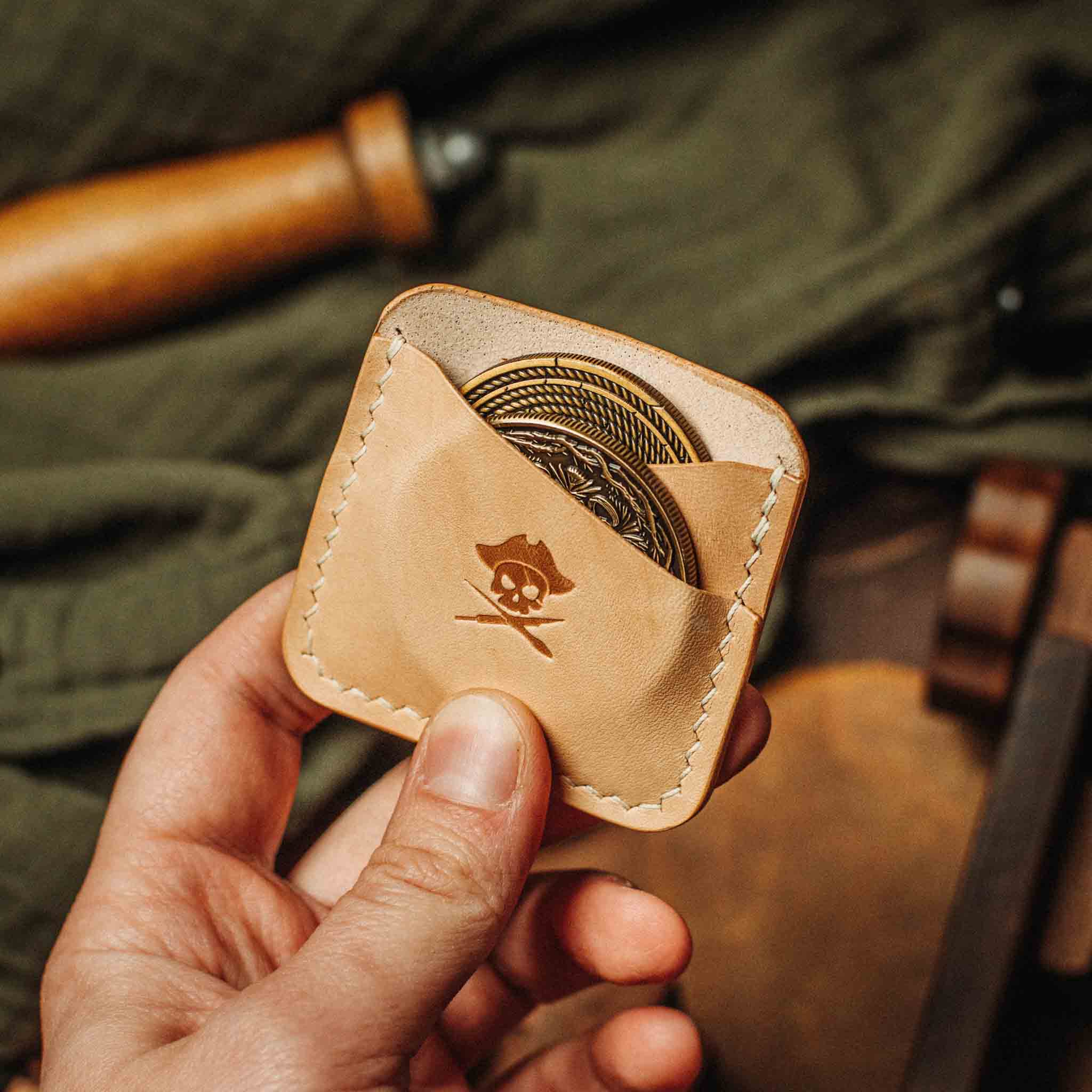 Double Coin Holder - Peso Pocket Duo | Challenge Coin Case | Handcrafted Leather Pirate Goods