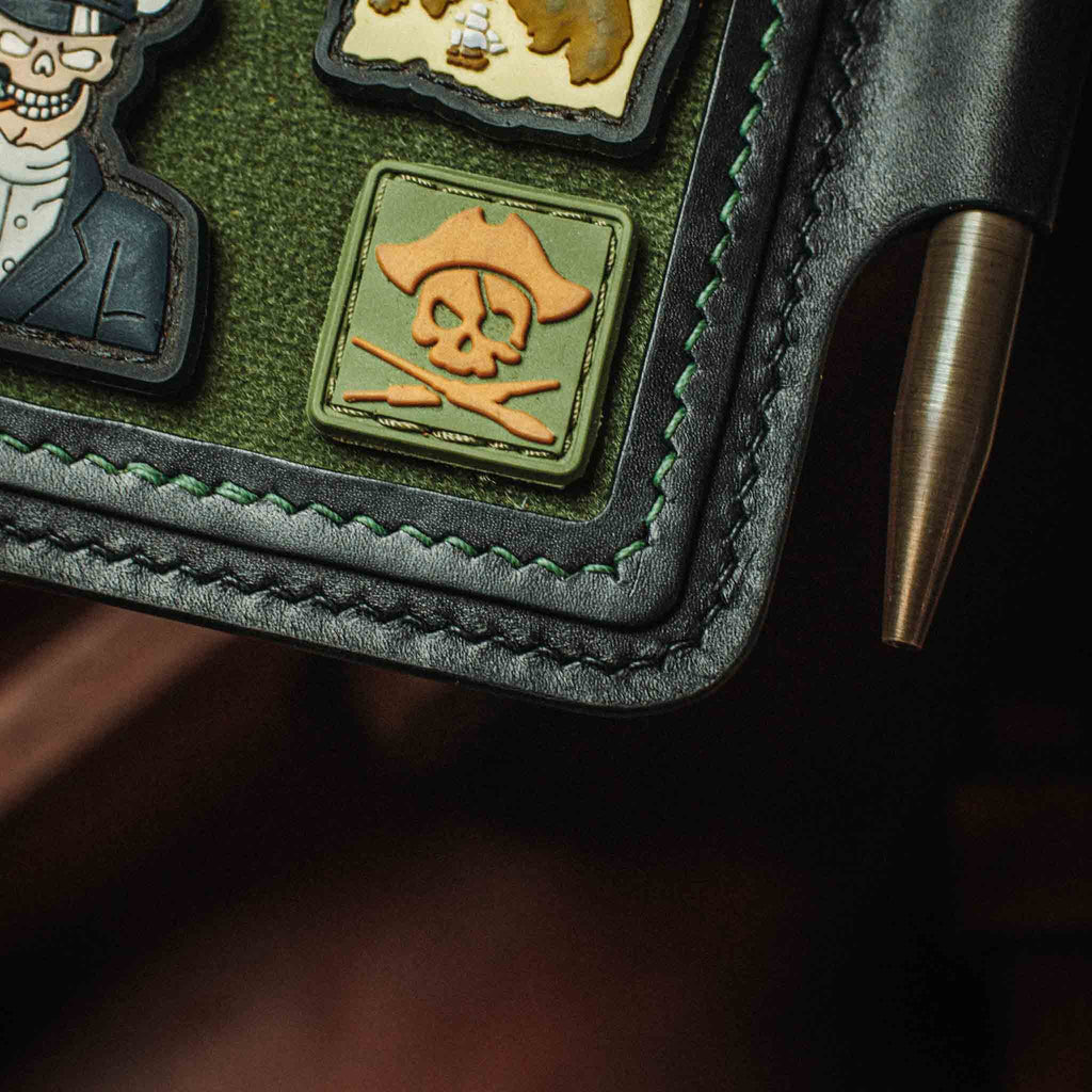 Velcro Journal Cover - Helmsman | Leather Field Notes Holder | Patch Display Pirate Goods