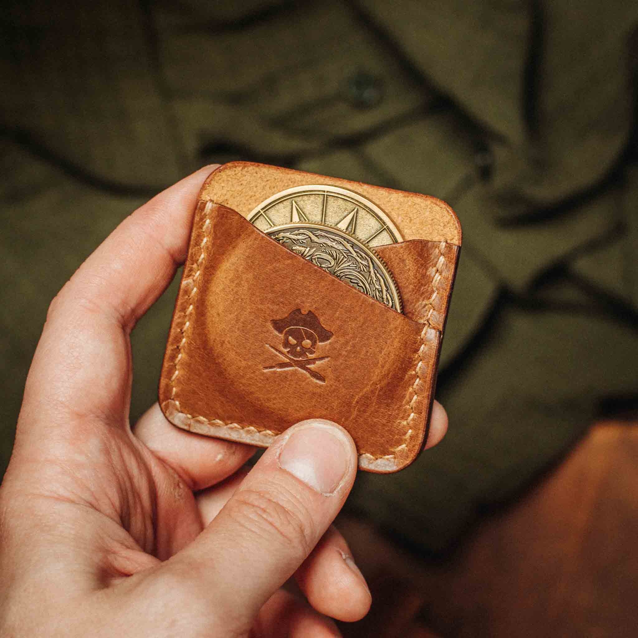 Double Coin Holder - Peso Pocket Duo | Challenge Coin Case | Handcrafted Leather Pirate Goods