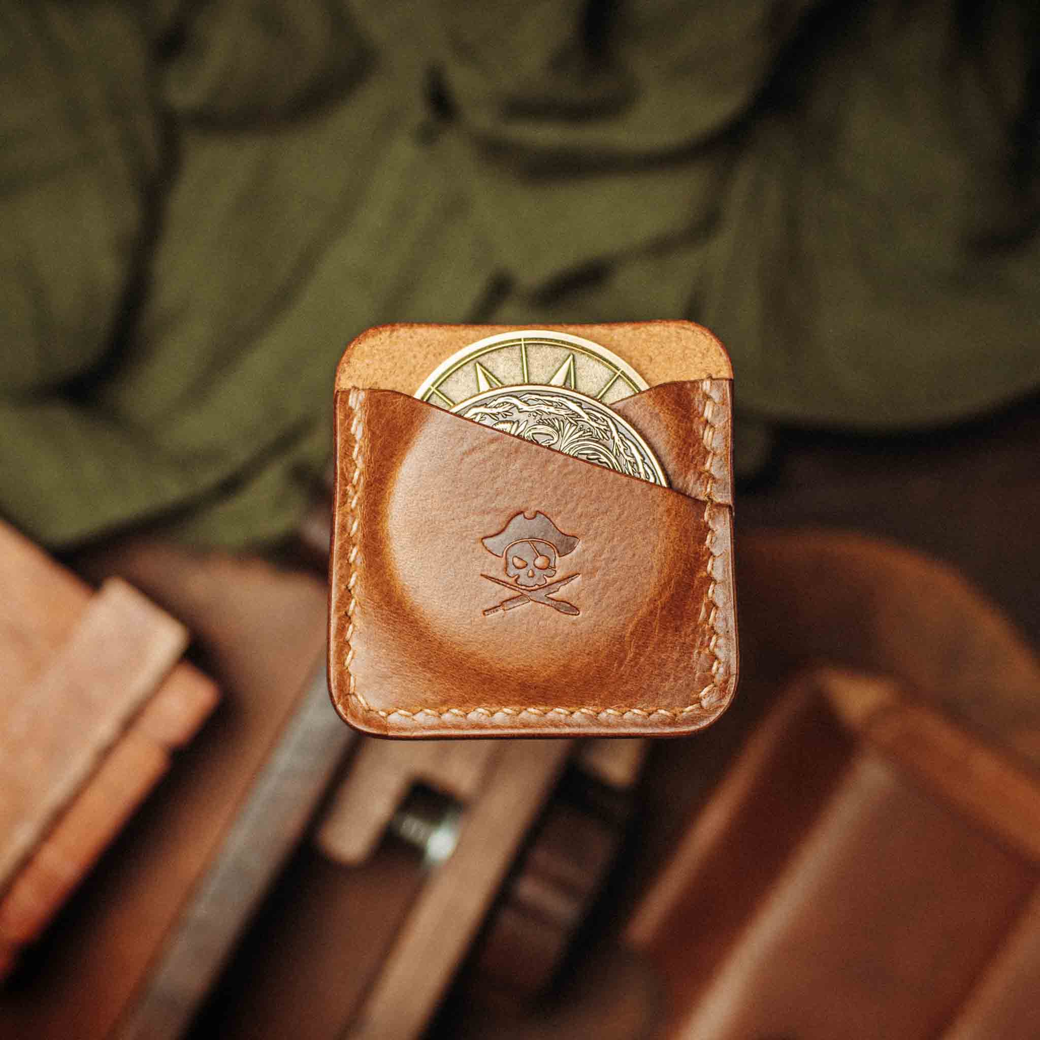 Double Coin Holder - Peso Pocket Duo | Challenge Coin Case | Handcrafted Leather Pirate Goods