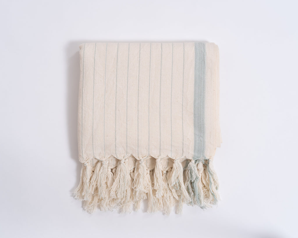 Drama Blue Cotton Linen Towel Eastern Woven